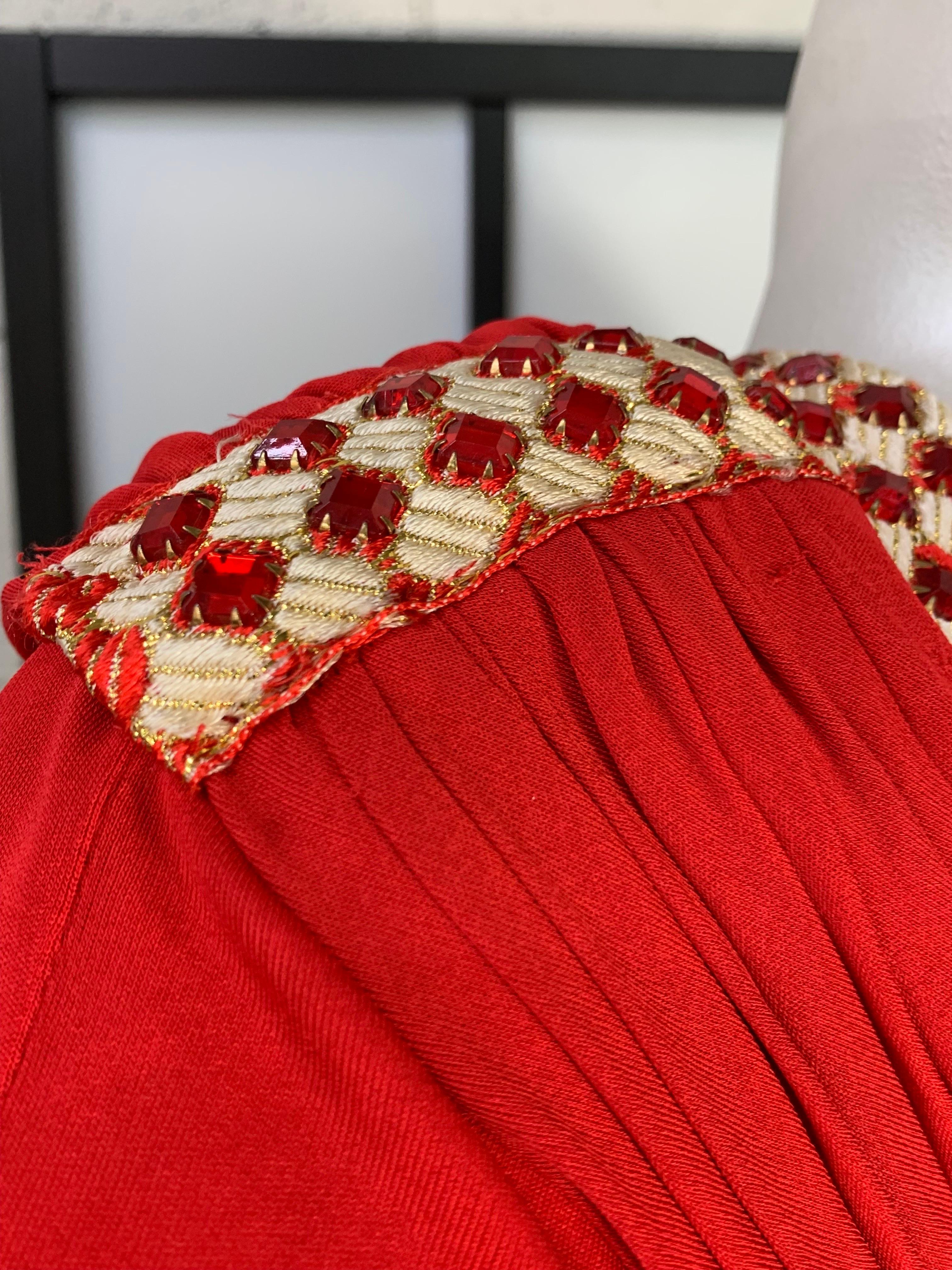 Torso Creations Red Matte Jersey Draped & Ruched Tango Dress w Rhinestone Trim For Sale 6