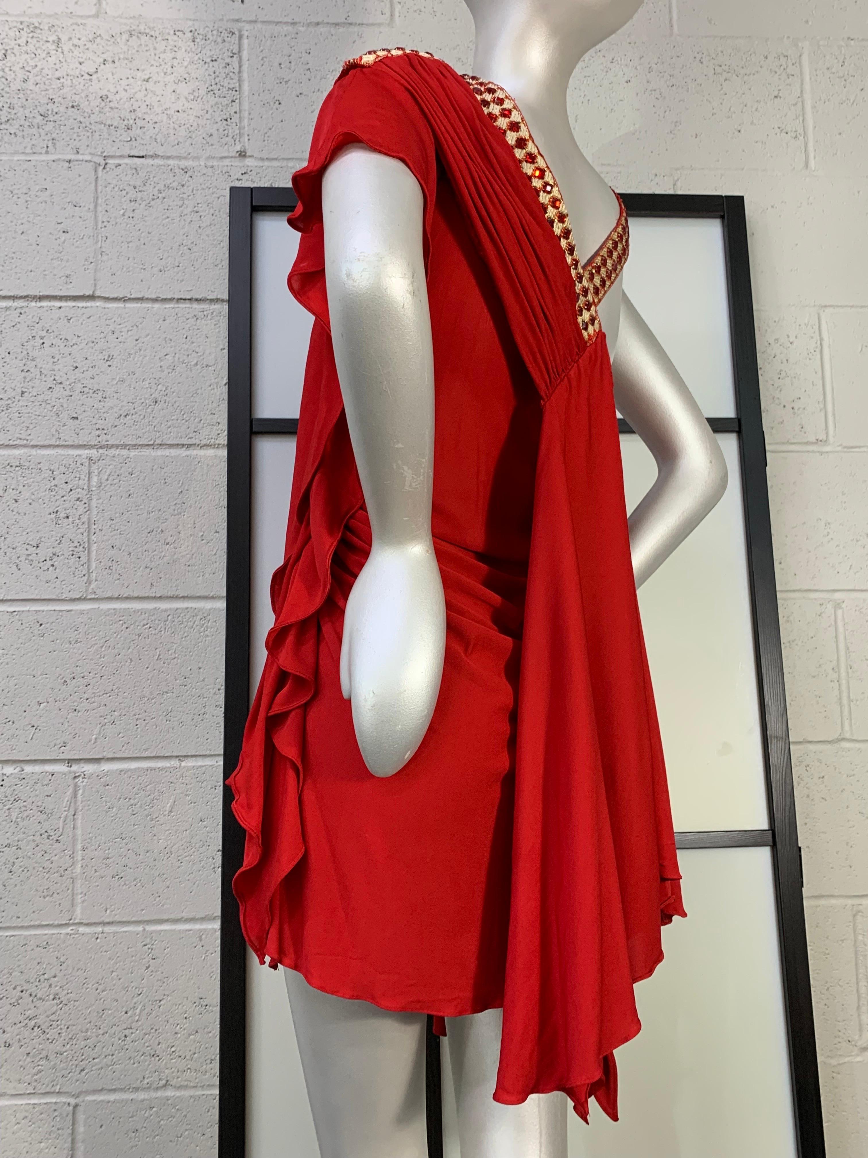 Torso Creations Red Matte Jersey Draped & Ruched Tango Dress w Rhinestone Trim For Sale 7