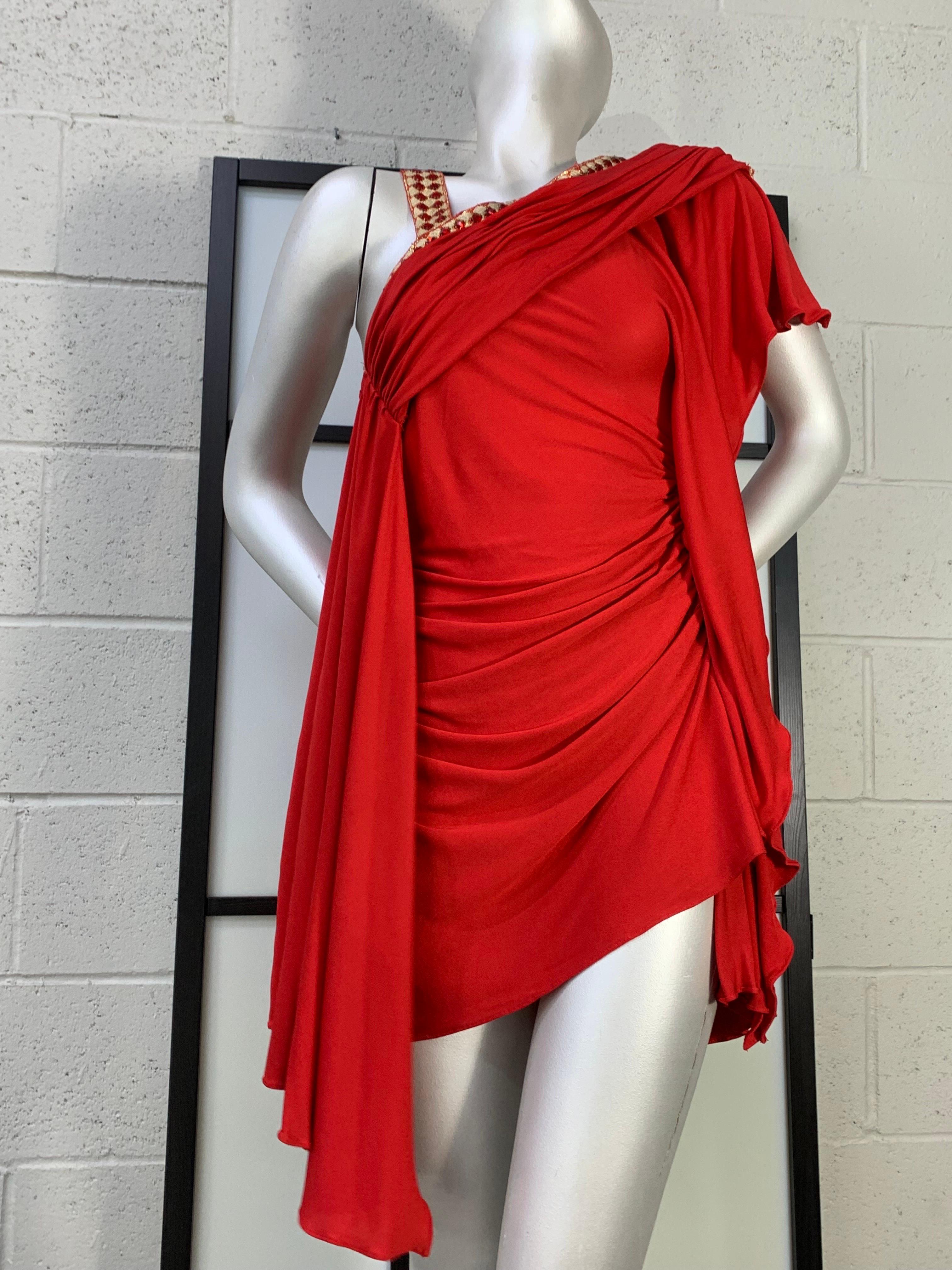 Torso Creations Red Matte Jersey Draped & Ruched Tango Dress w Rhinestone Trim For Sale 8