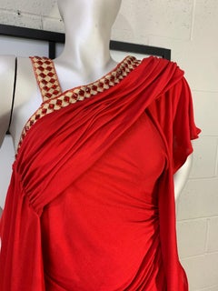 Torso Creations Red Matte Jersey Draped & Ruched Tango Dress w Rhinestone Trim