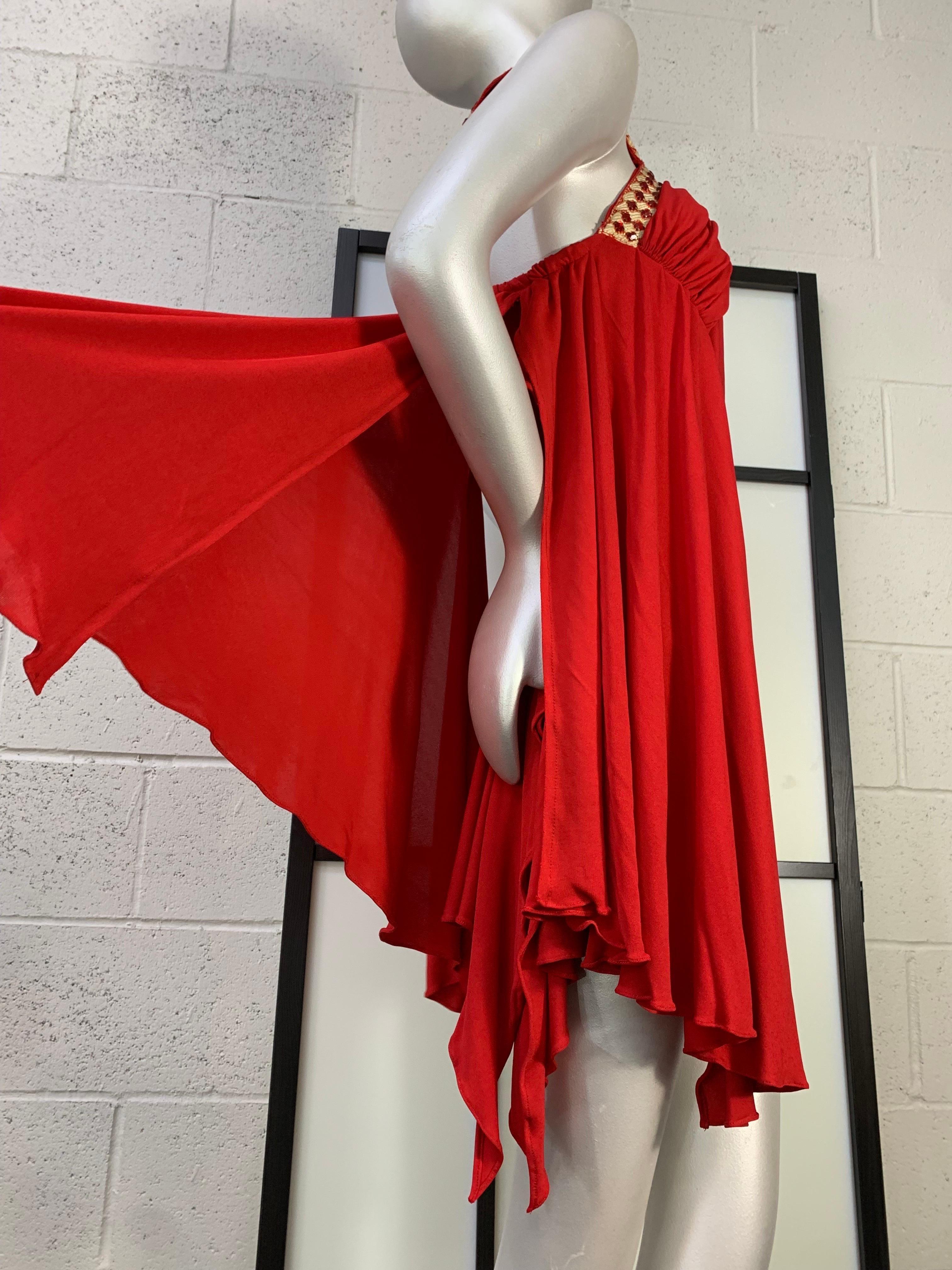 Torso Creations Red Matte Jersey Draped & Ruched Tango Dress w Rhinestone Trim For Sale 1