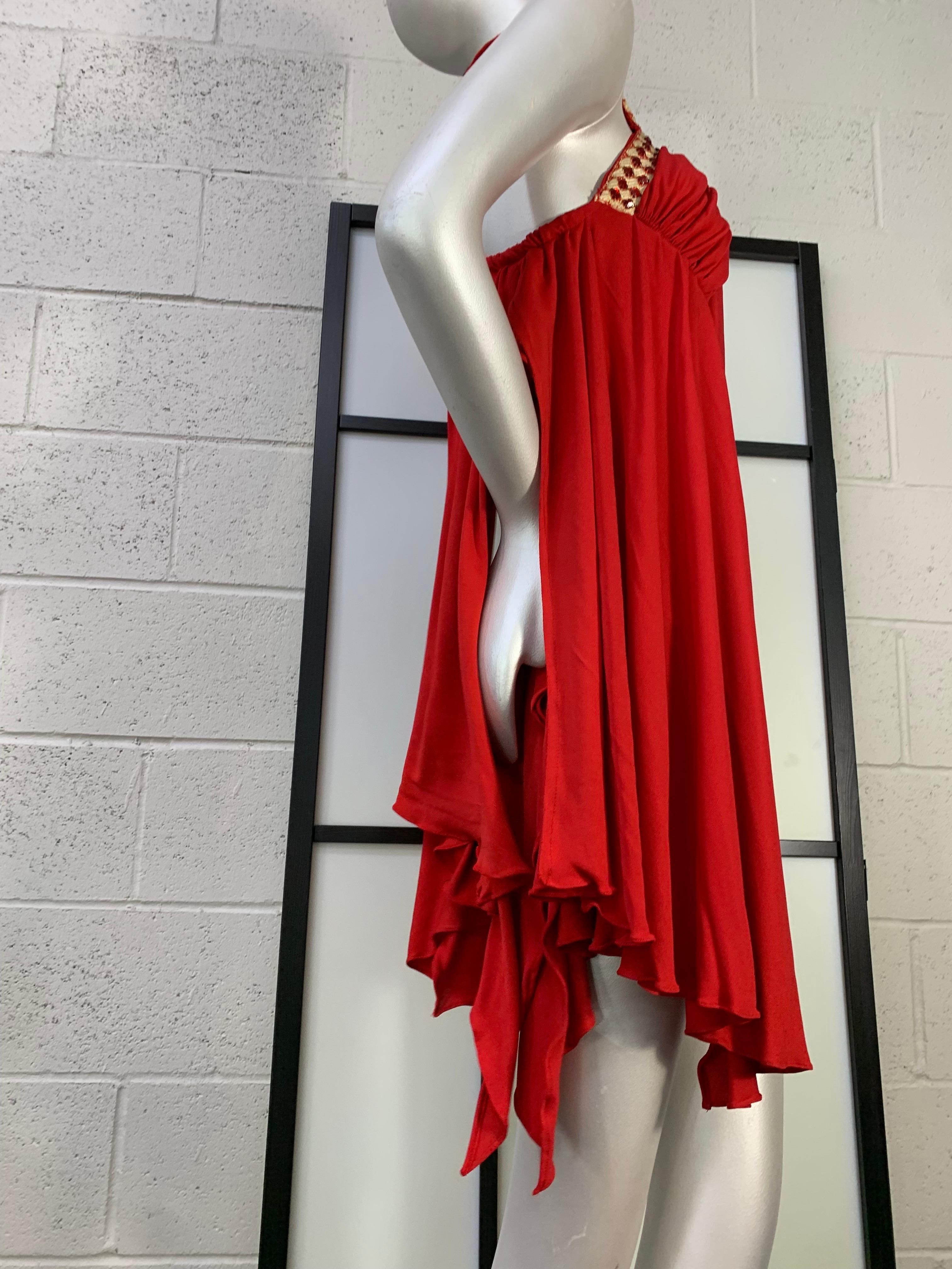 Torso Creations Red Matte Jersey Draped & Ruched Tango Dress w Rhinestone Trim For Sale 2
