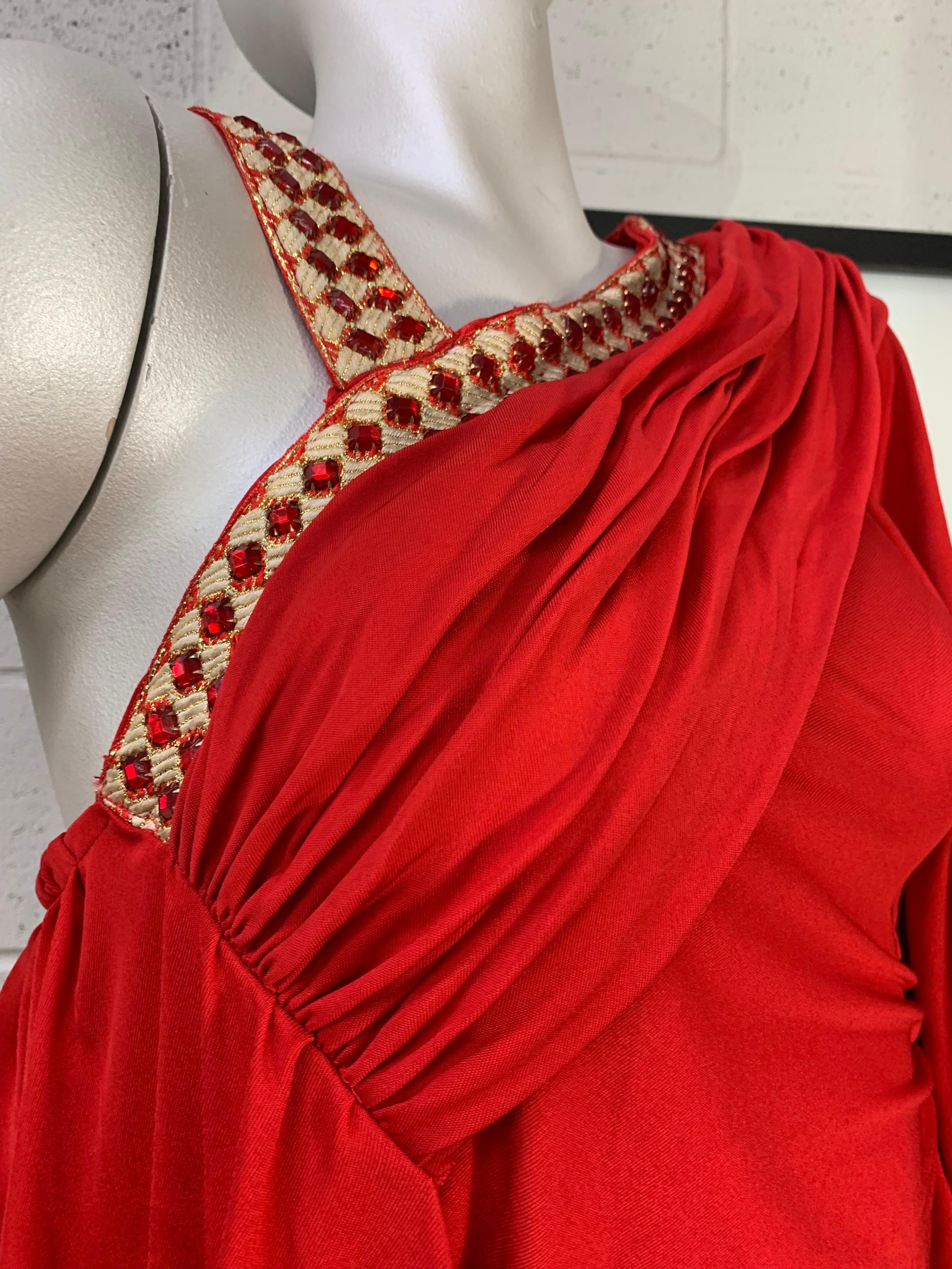 Torso Creations Red Matte Jersey Draped & Ruched Tango Dress w Rhinestone Trim For Sale 4
