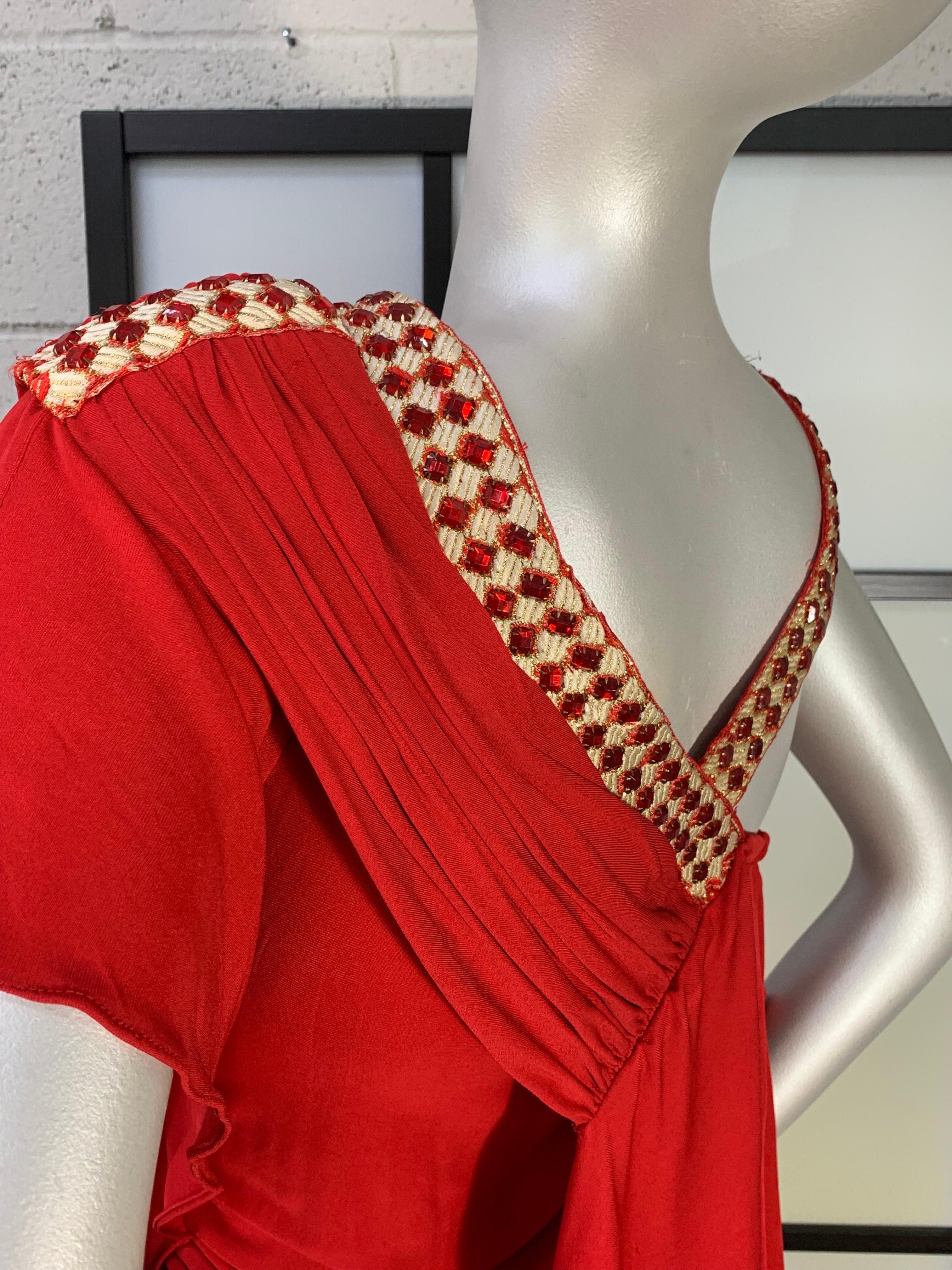 Torso Creations Vestido Tango Drapeado y Acanalado en Jersey Mate Rojo con Adornos de Strass en venta 5