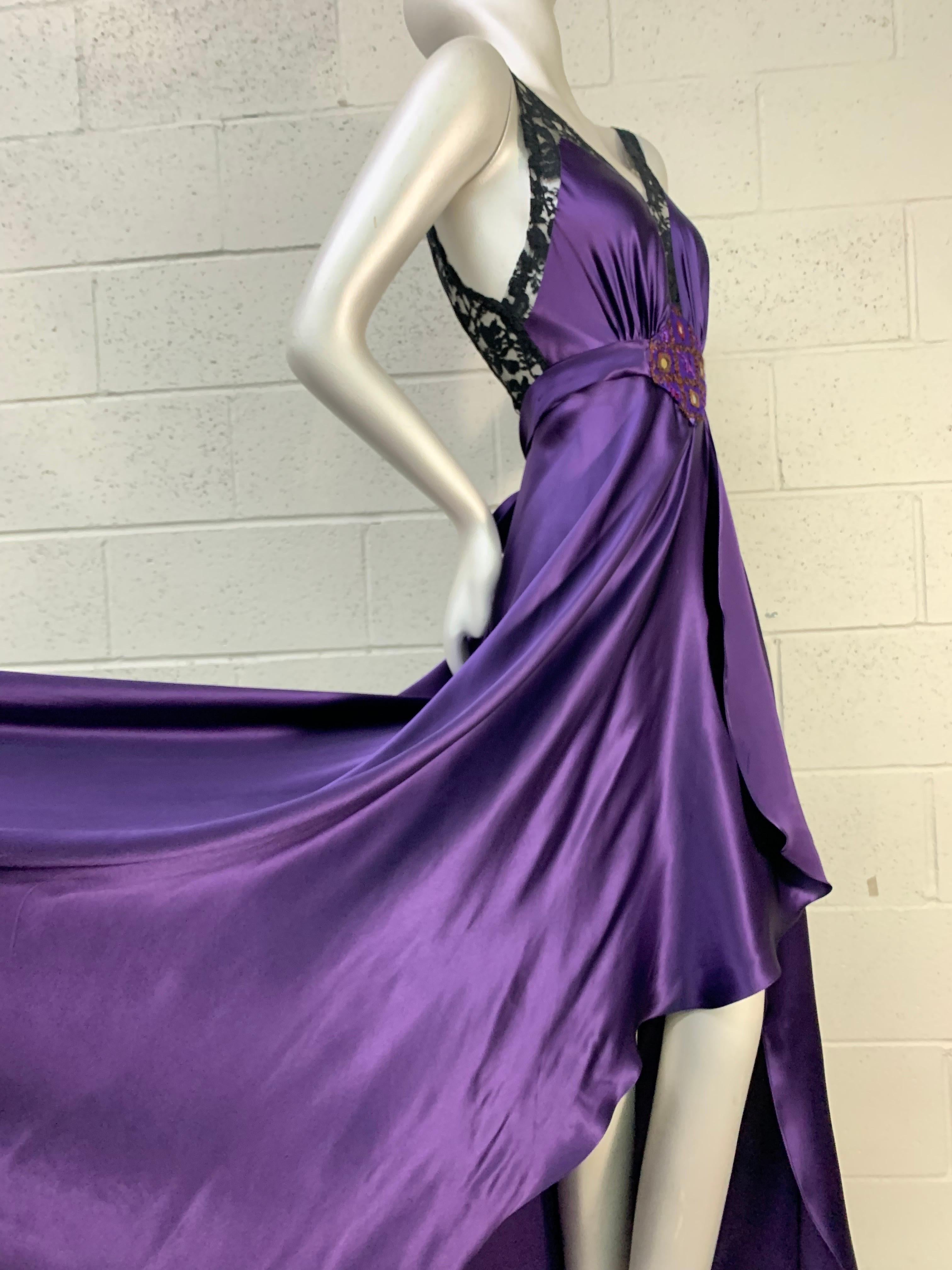 Torso Creations Royal Silk Slip Dress w Hi-Low Hem & Lace Inset & Mirror Details For Sale 5