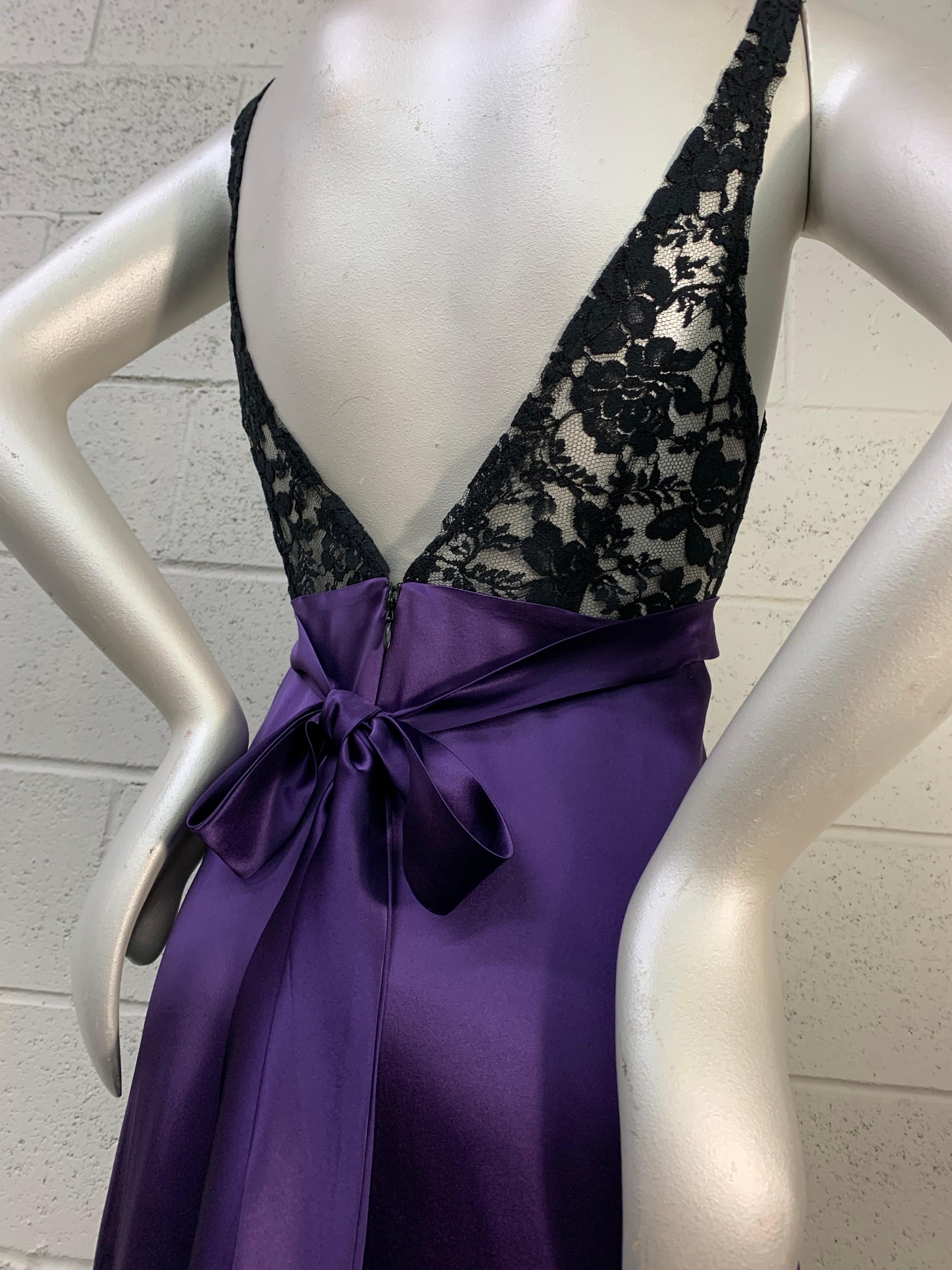 Torso Creations Royal Silk Slip Dress w Hi-Low Hem & Lace Inset & Mirror Details For Sale 6