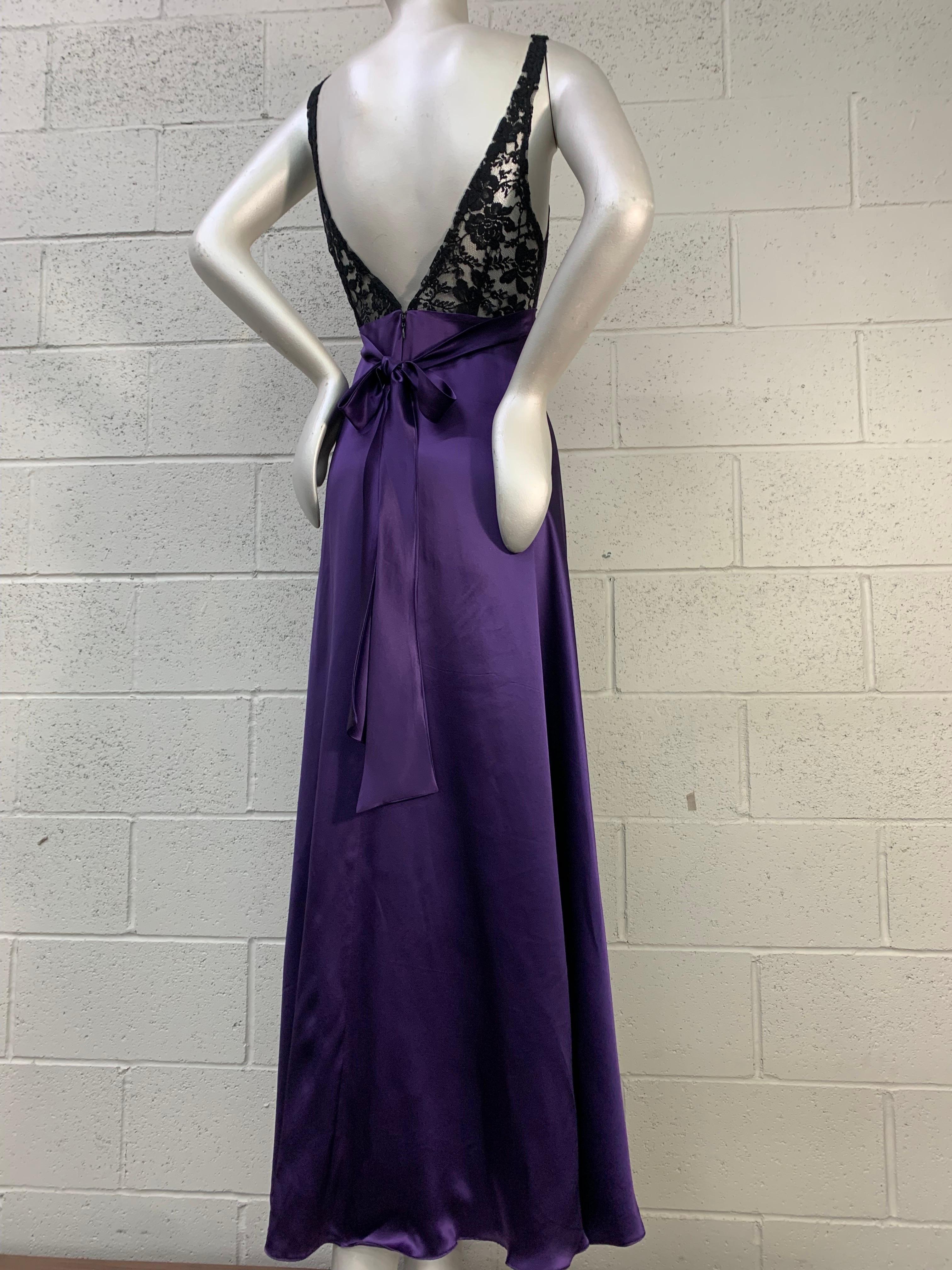 Torso Creations Royal Silk Slip Dress w Hi-Low Hem & Lace Inset & Mirror Details For Sale 7