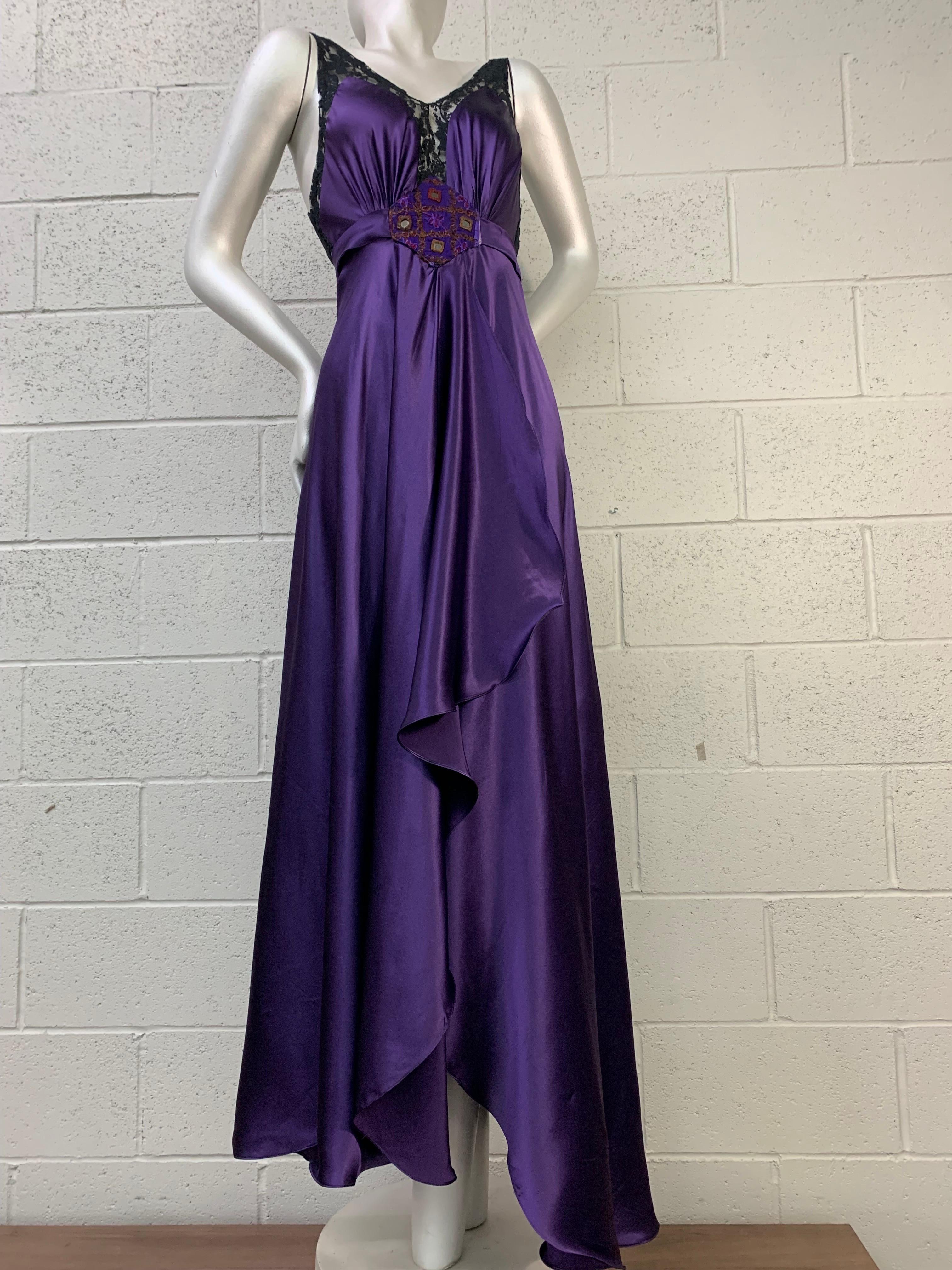 Torso Creations Royal Silk Slip Dress w Hi-Low Hem & Lace Inset & Mirror Details For Sale 8