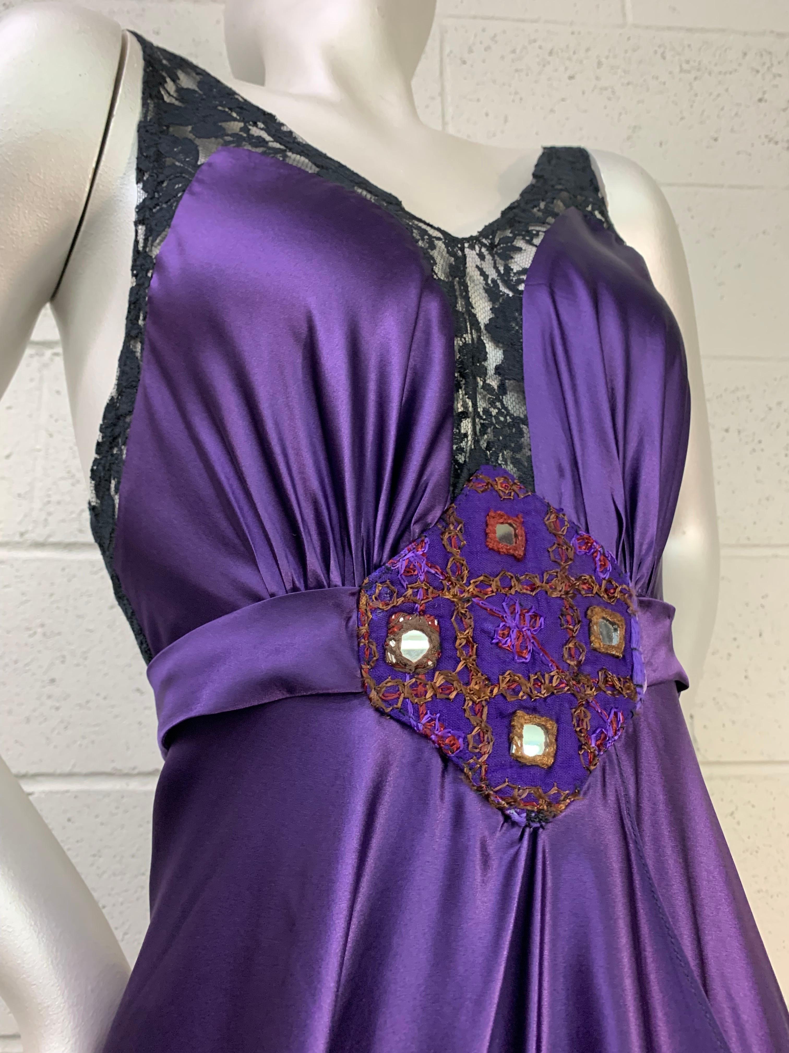 Torso Creations Royal Silk Slip Dress w Hi-Low Hem & Lace Inset & Mirror Details For Sale 9