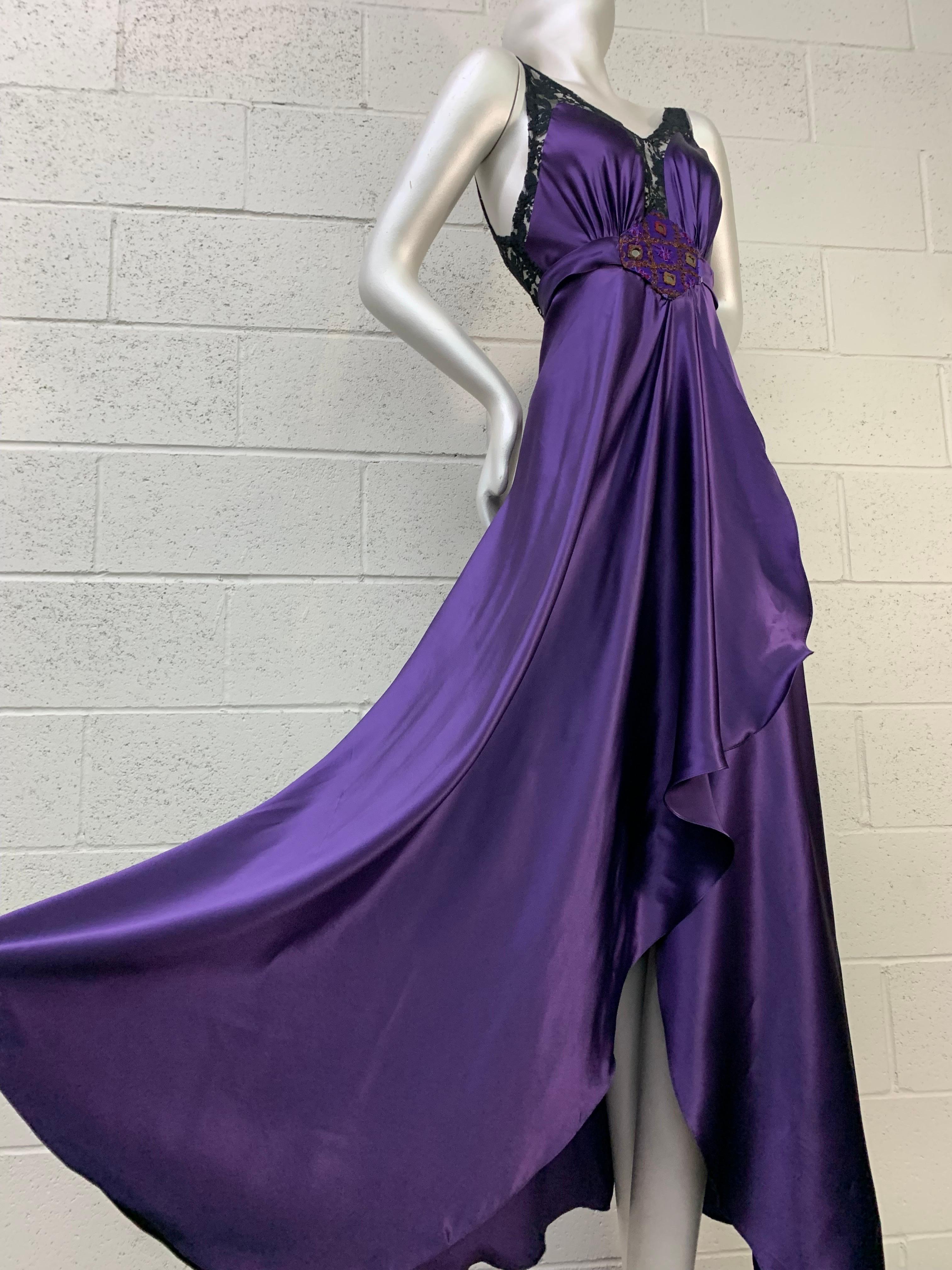 Torso Creations Royal Silk Slip Dress w Hi-Low Hem & Lace Inset & Mirror Details For Sale 10