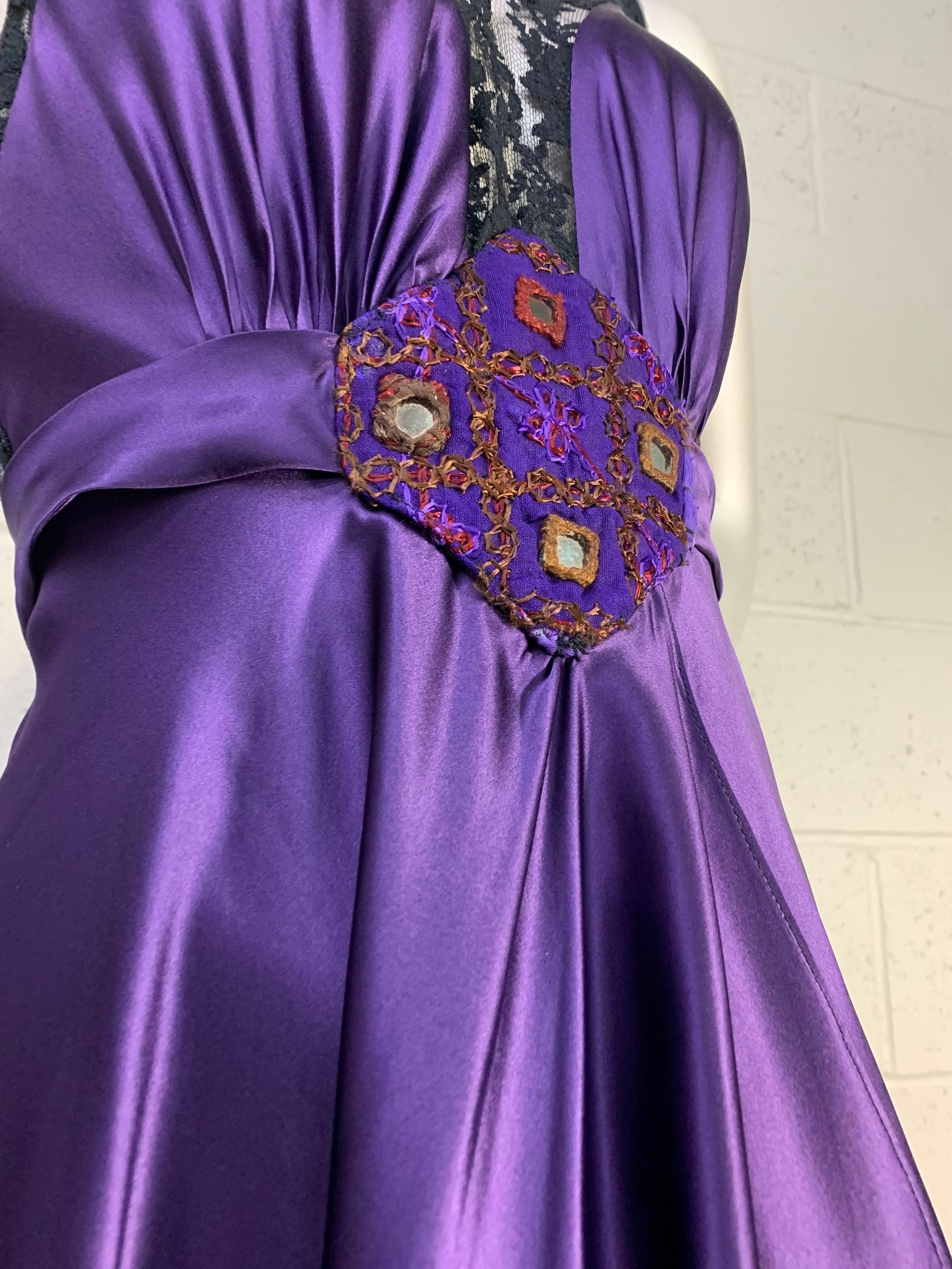 Torso Creations Royal Silk Slip Dress w Hi-Low Hem & Lace Inset & Mirror Details For Sale 2