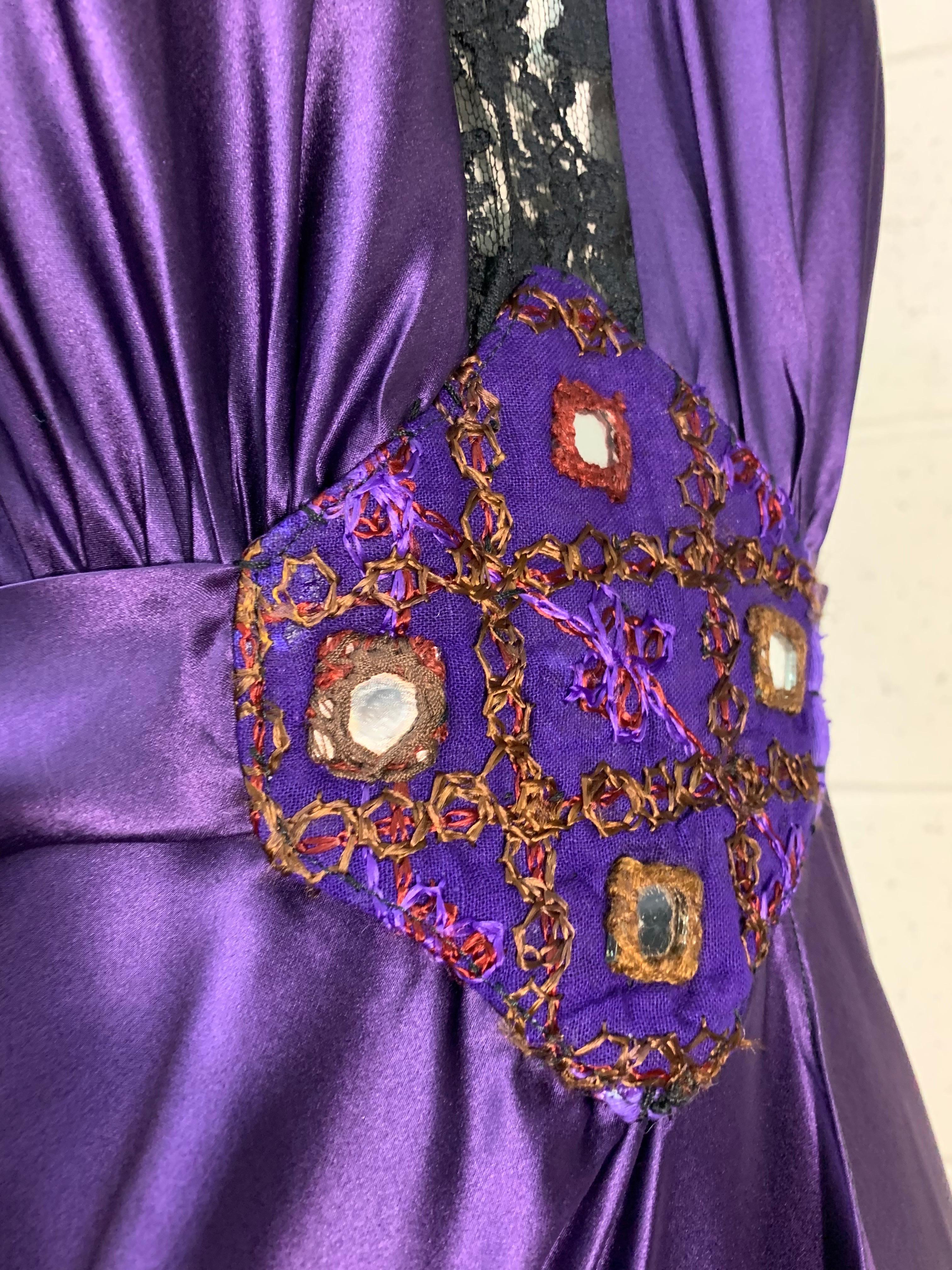 Torso Creations Royal Silk Slip Dress w Hi-Low Hem & Lace Inset & Mirror Details For Sale 3