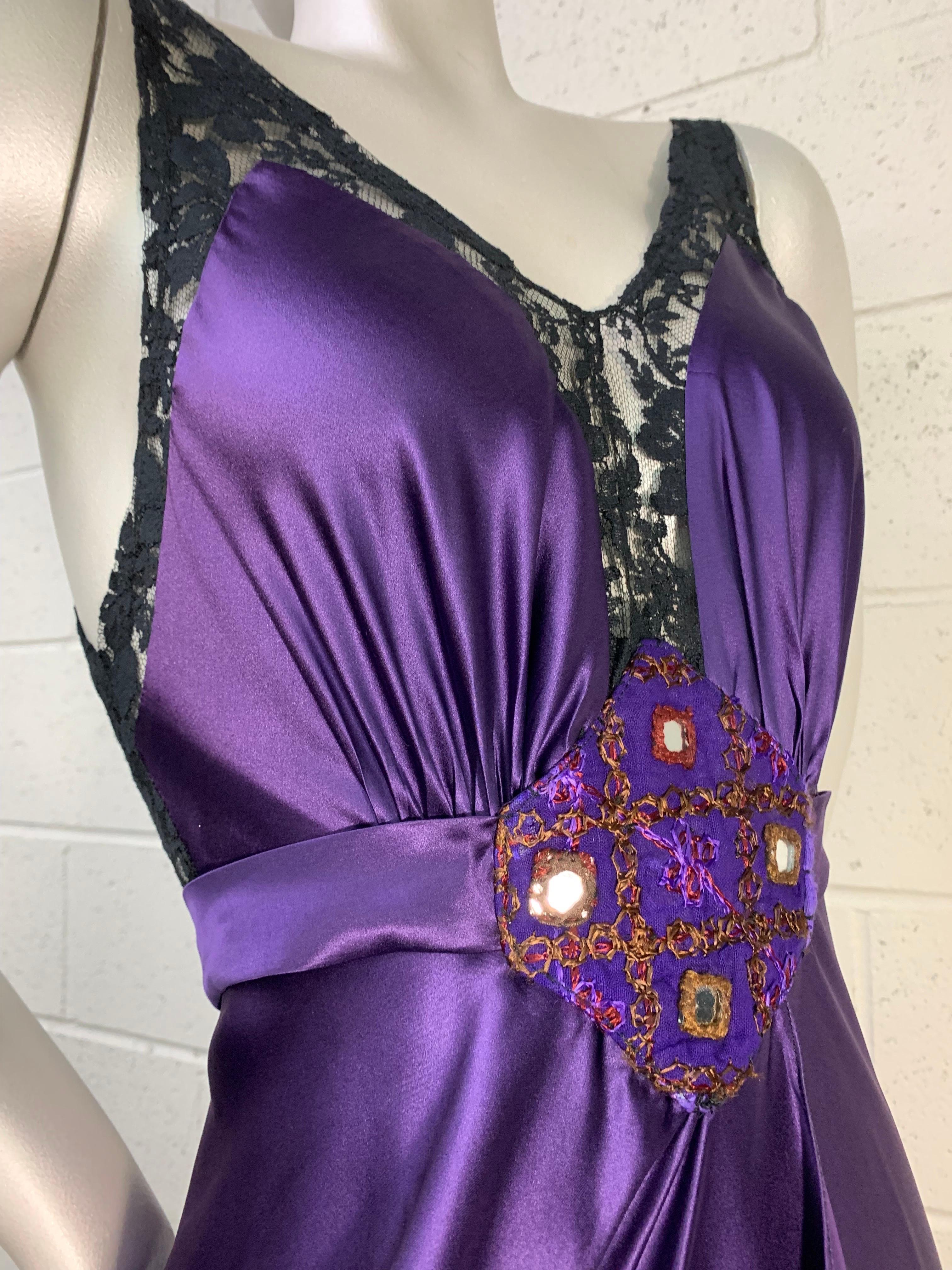 Torso Creations Royal Silk Slip Dress w Hi-Low Hem & Lace Inset & Mirror Details For Sale 4