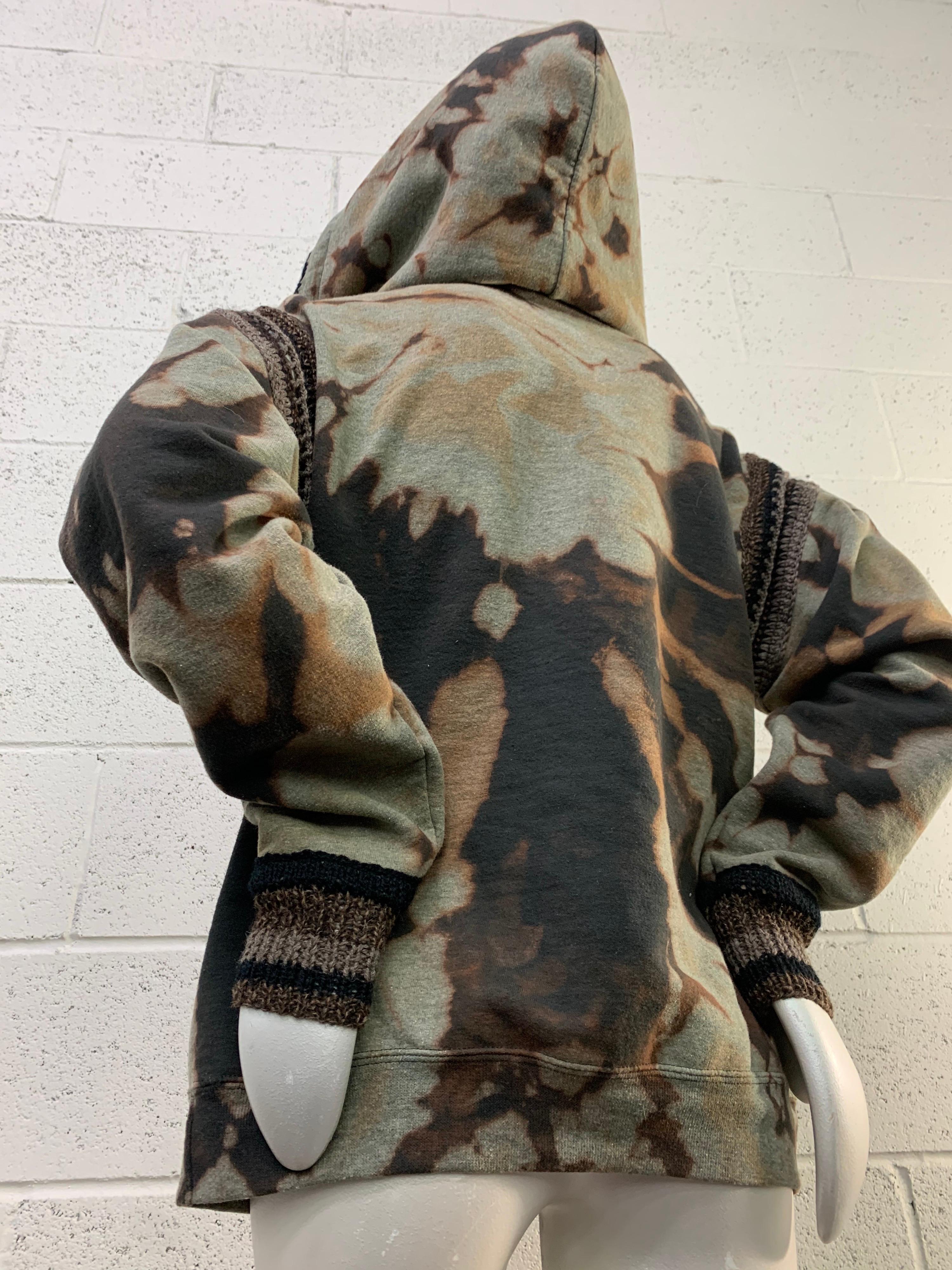 Torso Creations Tie-Dye Cotton Fleece Hoodie w/ Hand-Knit Inset Details  In New Condition For Sale In Gresham, OR