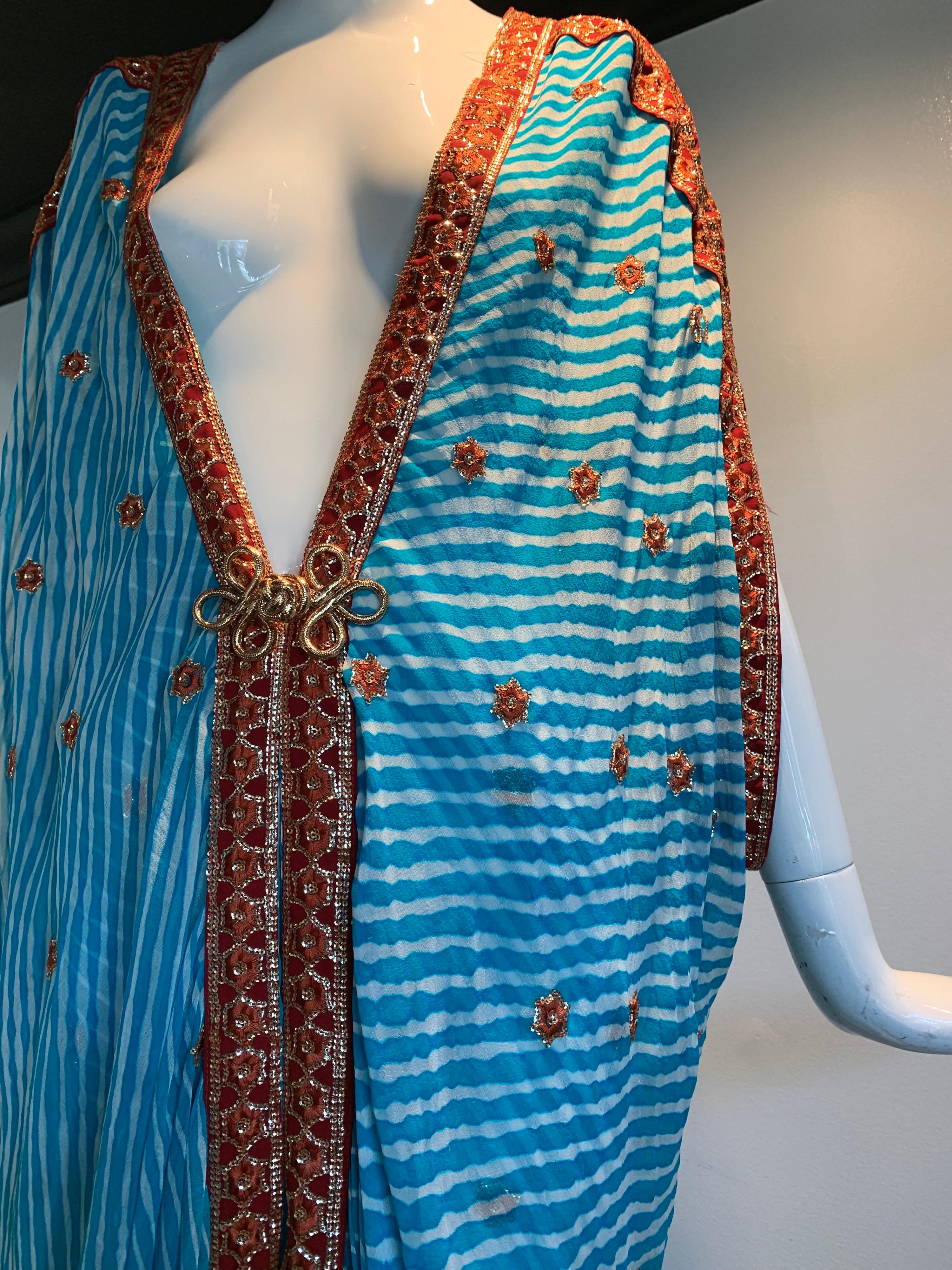 Women's Torso Creations Turquoise Silk Embroidered Double-Layered Caftan W/ Drawstring