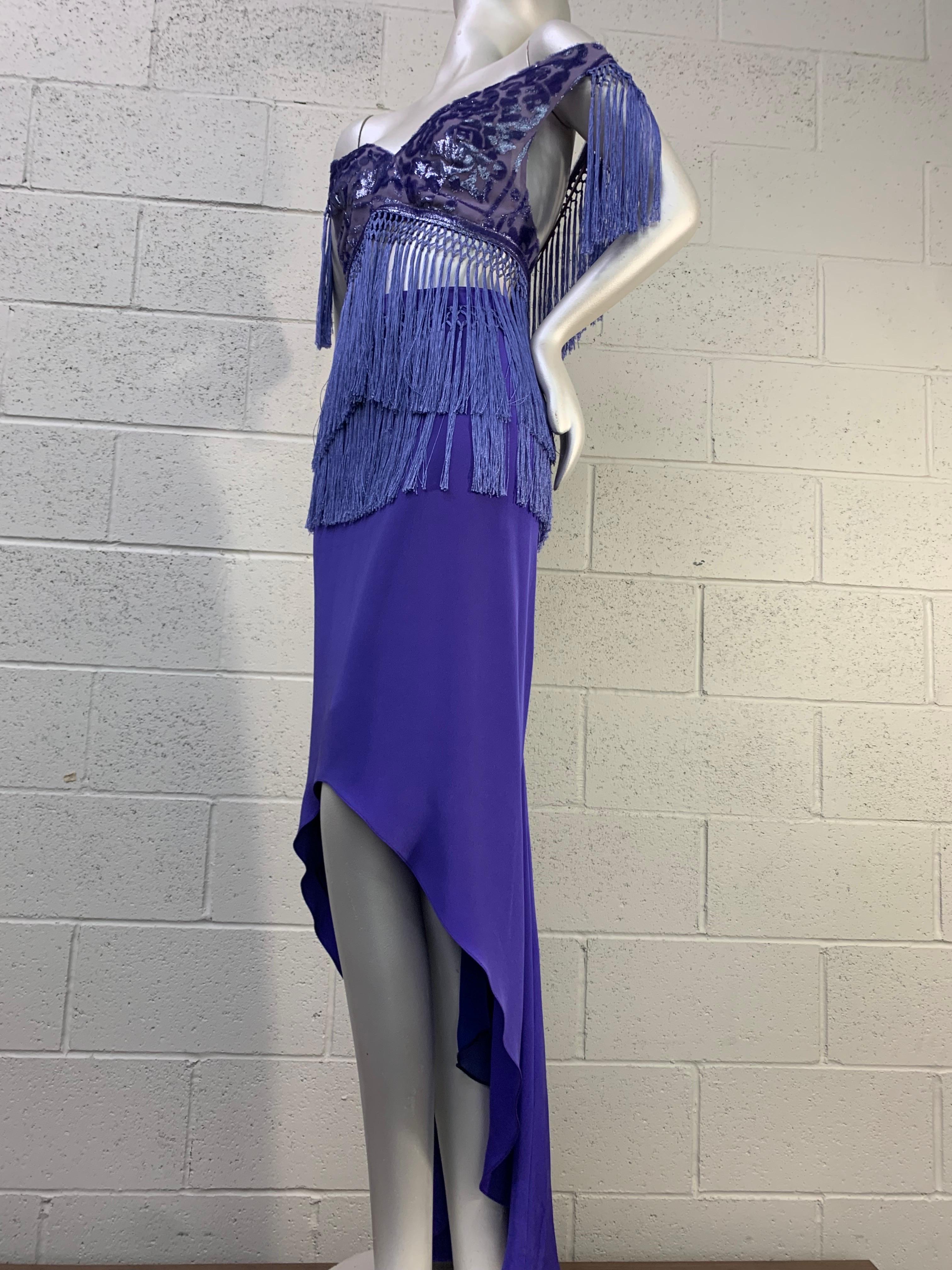 Torso Creations Ultra-Violet 2-Piece Velvet Devore Fringed Skirt & Top Ensemble  For Sale 4
