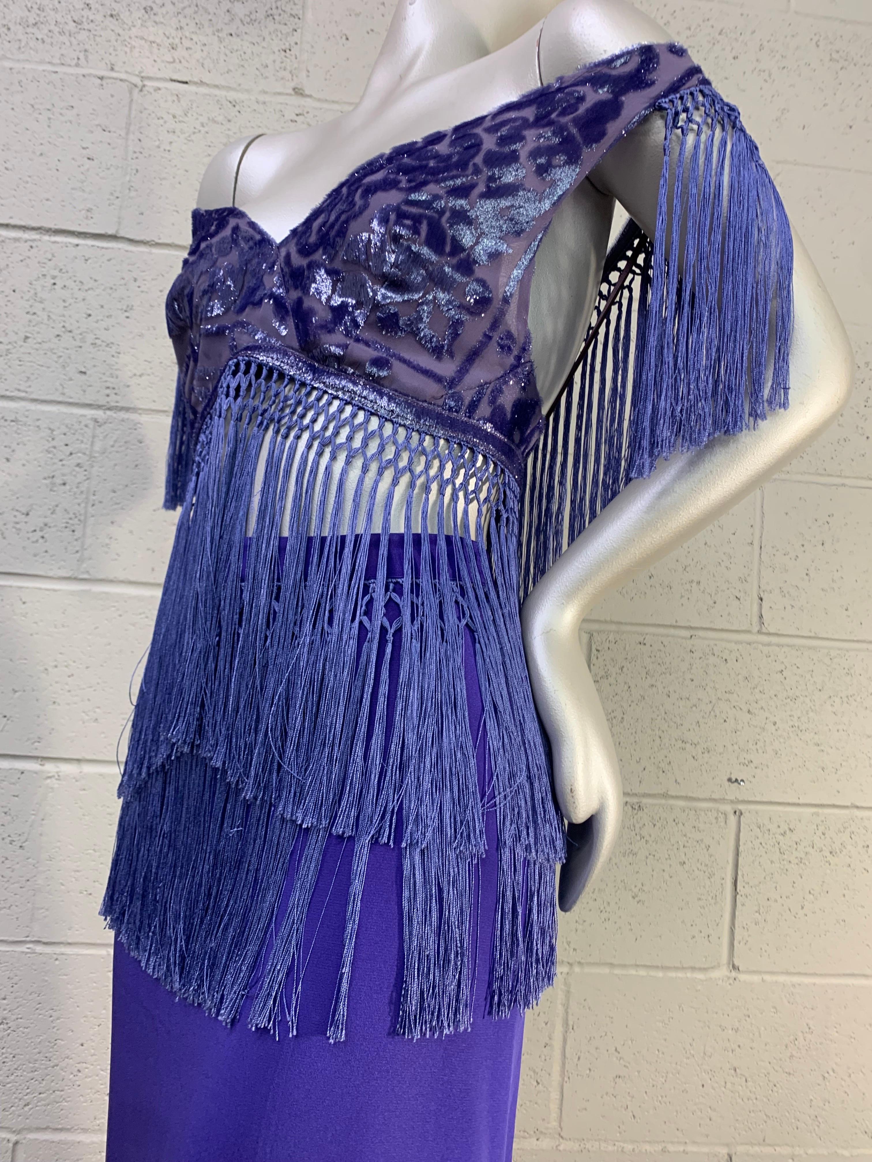 Torso Creations Ultra-Violet 2-Piece Velvet Devore Fringed Skirt & Top Ensemble  For Sale 5