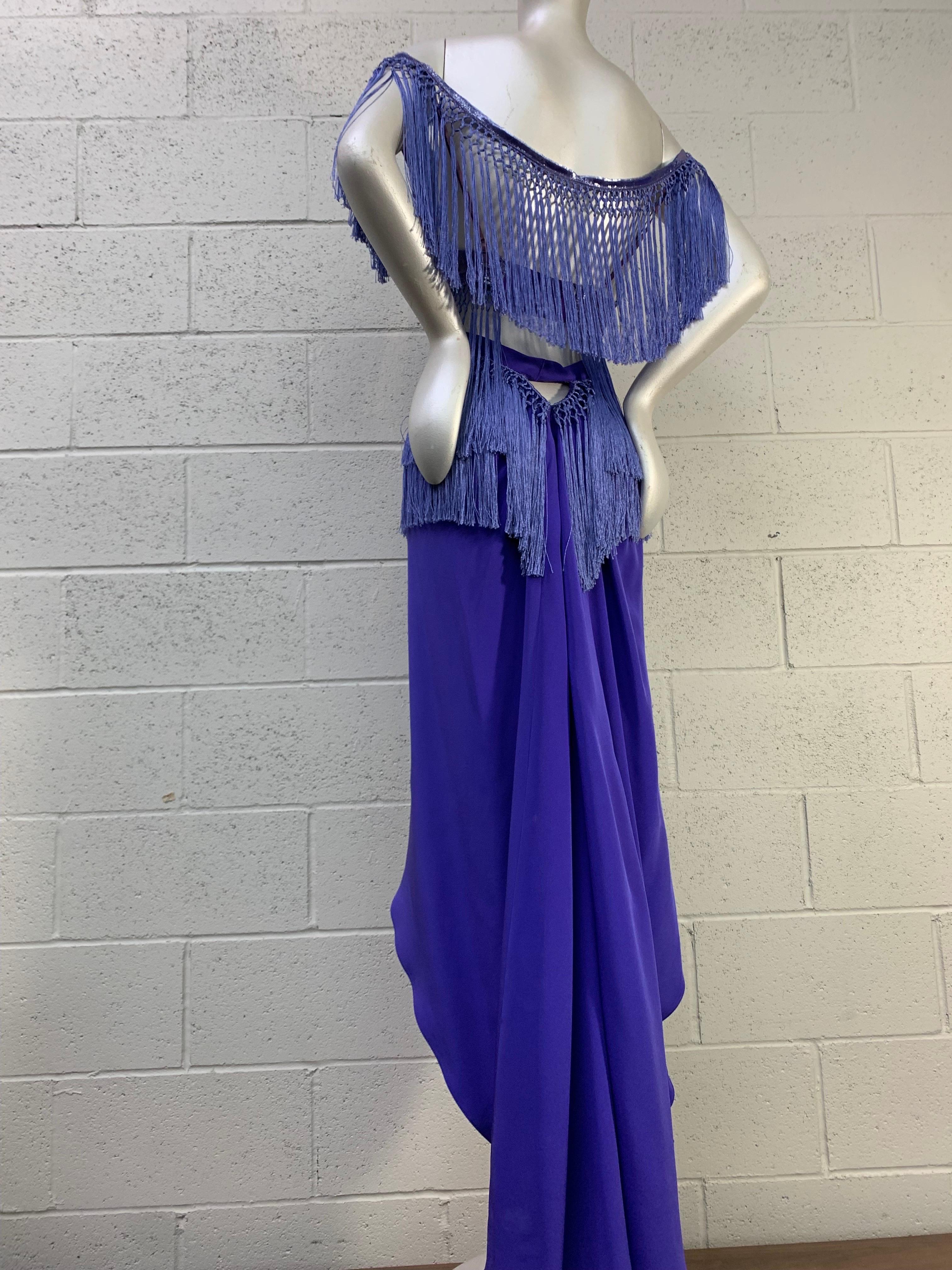 Torso Creations Ultra-Violet 2-Piece Velvet Devore Fringed Skirt & Top Ensemble  For Sale 6