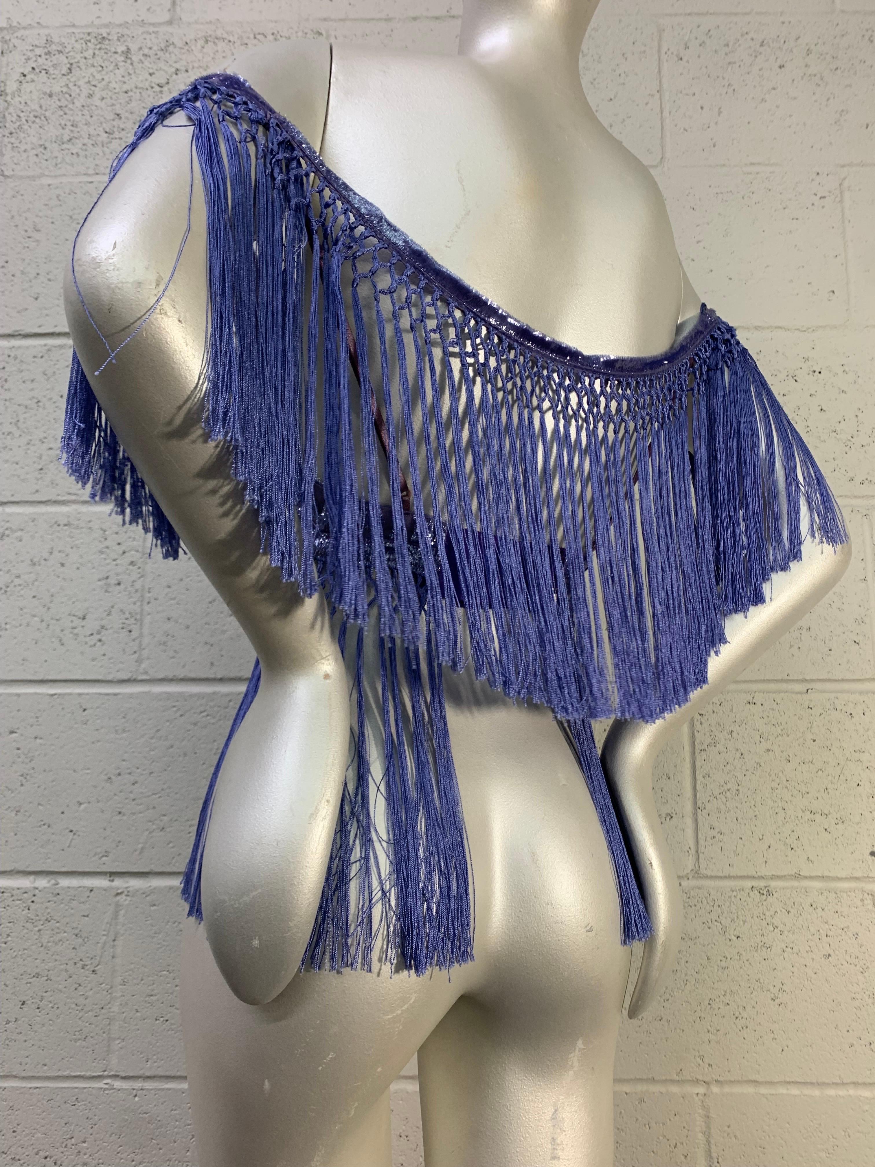 Torso Creations Ultra-Violet 2-Piece Velvet Devore Fringed Skirt & Top Ensemble  For Sale 9