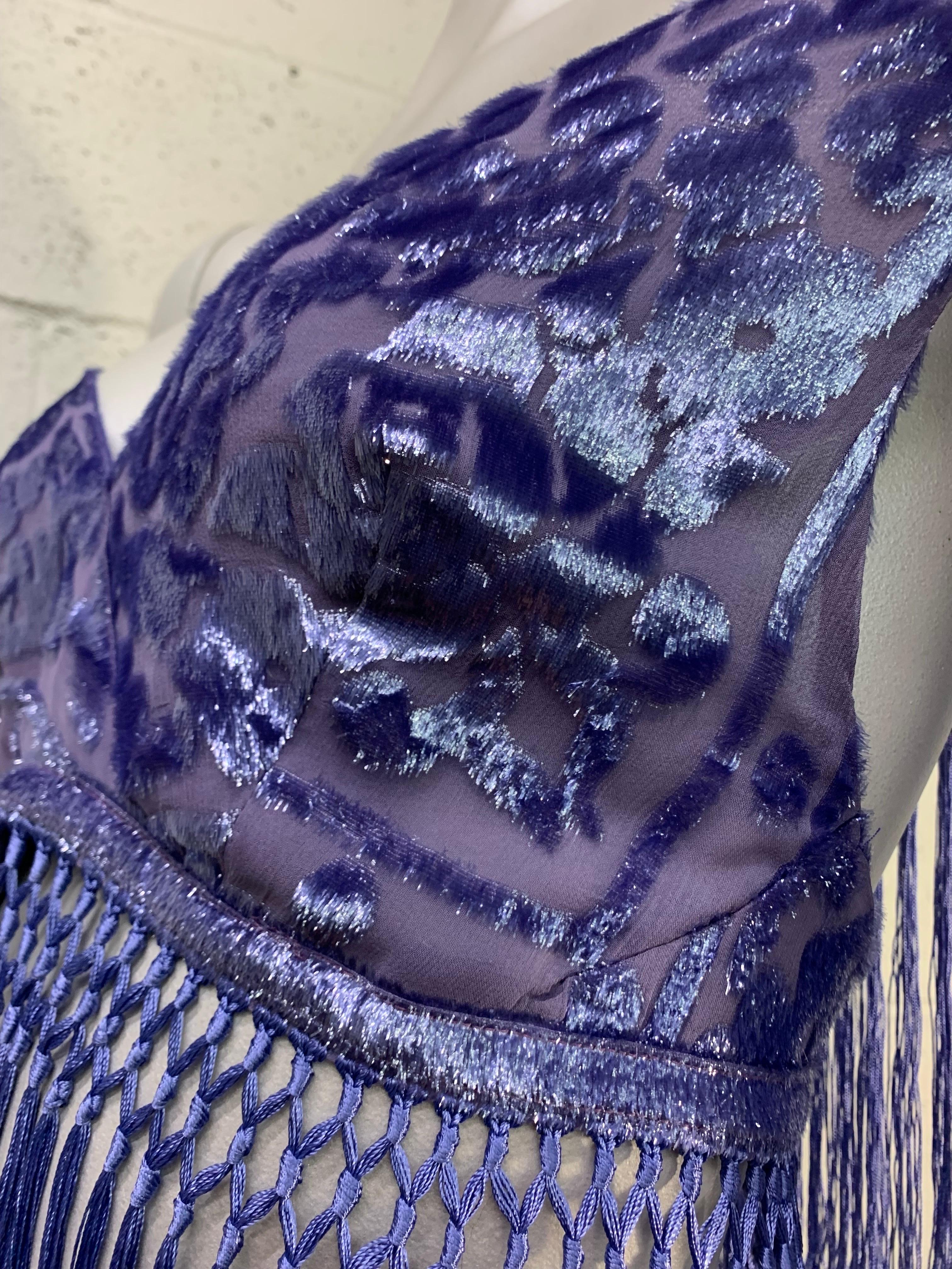 Torso Creations Ultra-Violet 2-Piece Velvet Devore Fringed Skirt & Top Ensemble  For Sale 11
