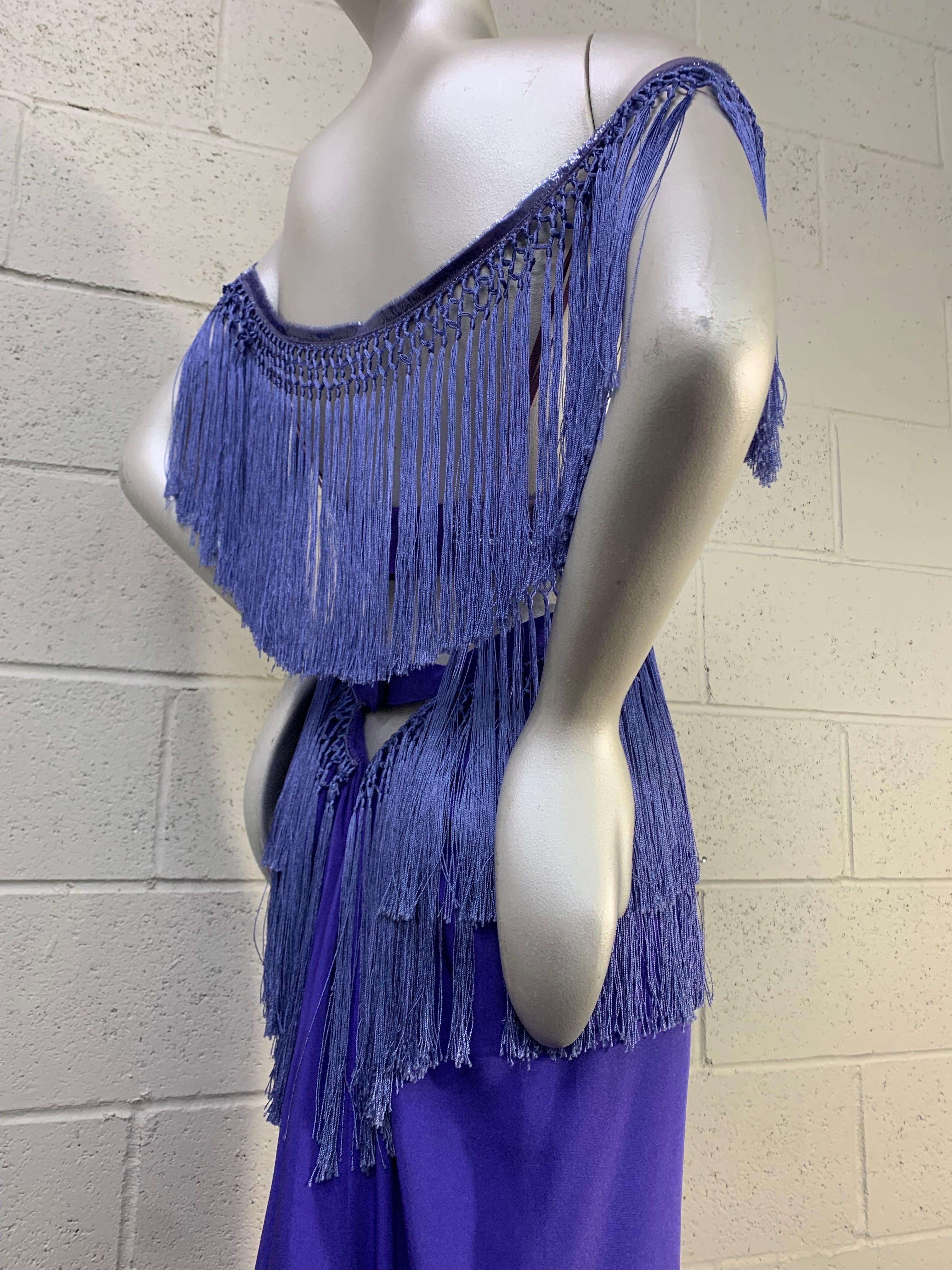 Purple Torso Creations Ultra-Violet 2-Piece Velvet Devore Fringed Skirt & Top Ensemble  For Sale