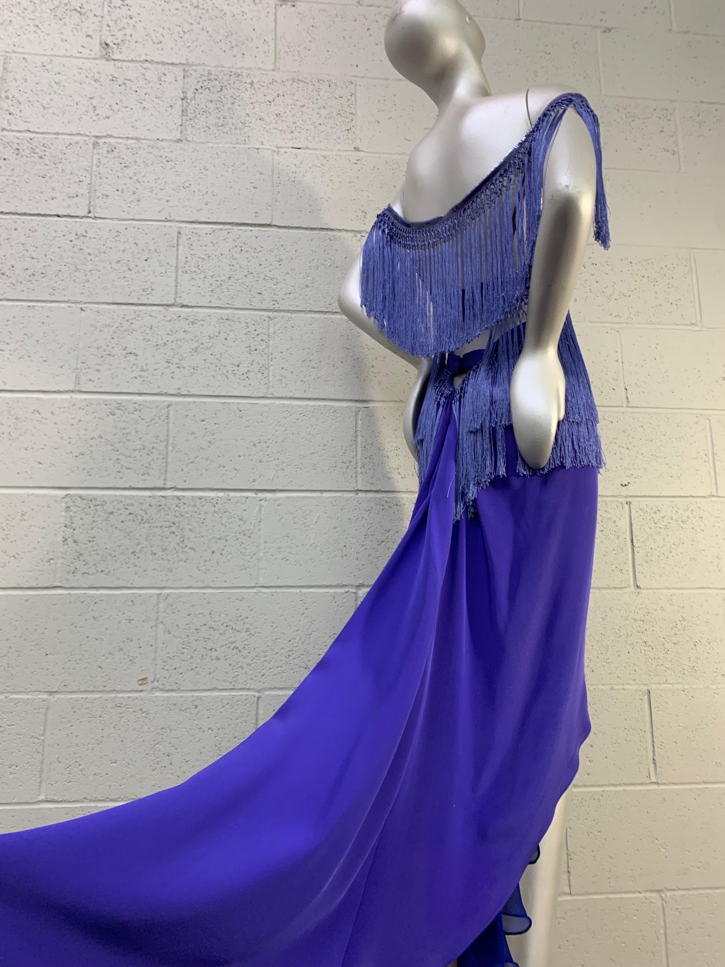 Ensemble 2 pièces jupe et haut à franges en velours dévoré Ultra-Violet de Torso Creations  en vente 1