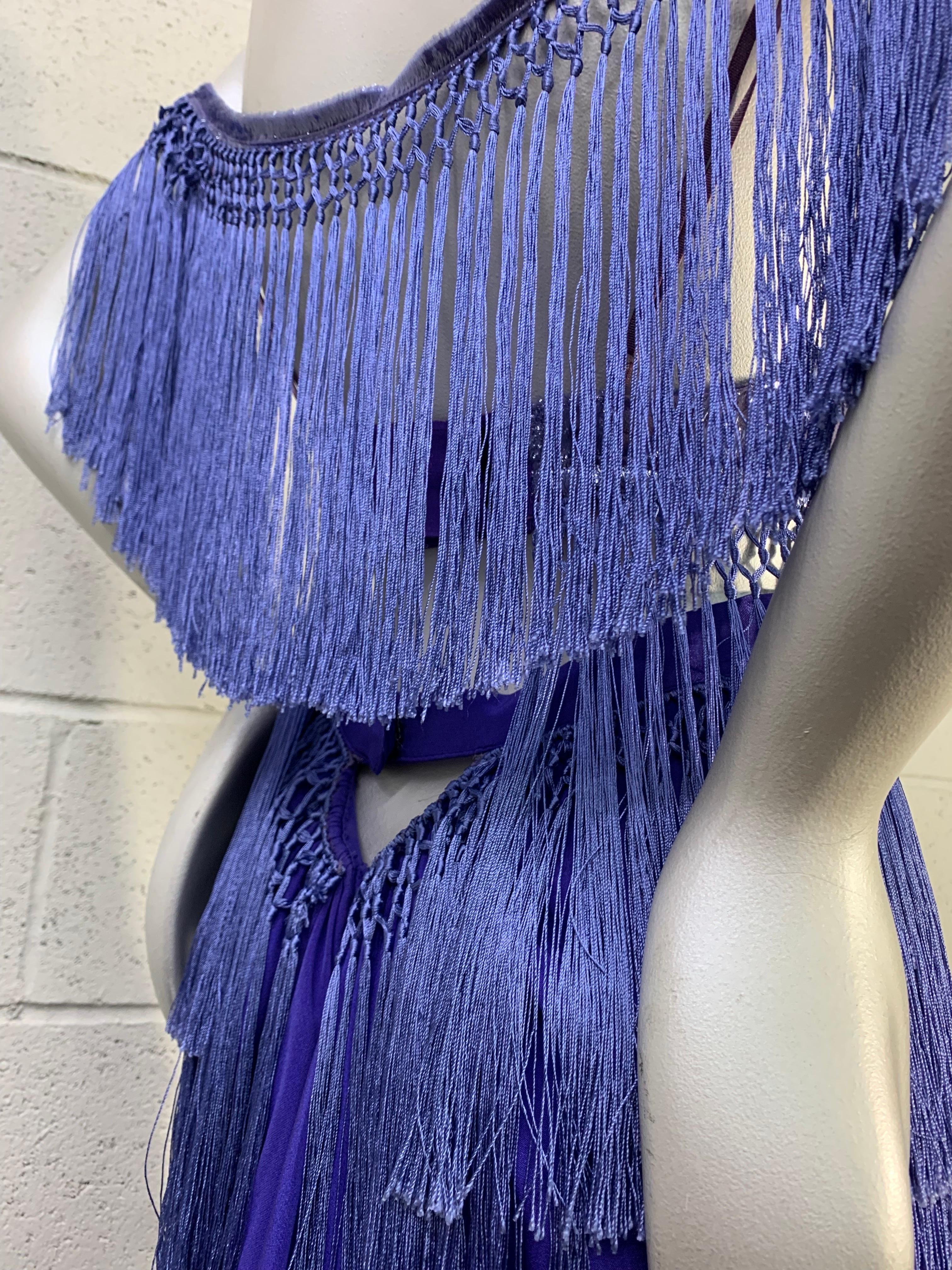 Women's Torso Creations Ultra-Violet 2-Piece Velvet Devore Fringed Skirt & Top Ensemble  For Sale