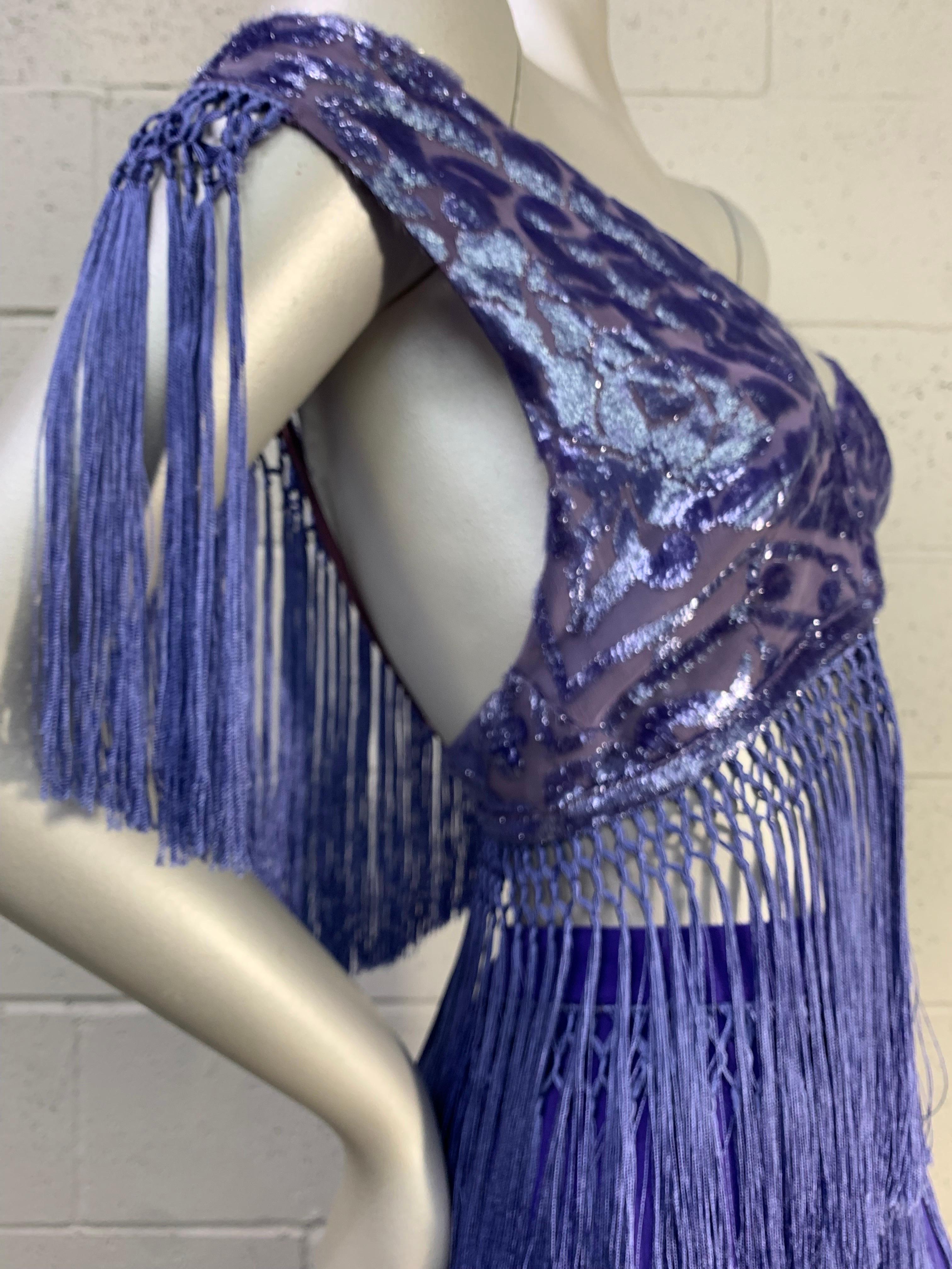 Torso Creations Ultra-Violet 2-Piece Velvet Devore Fringed Skirt & Top Ensemble  For Sale 1