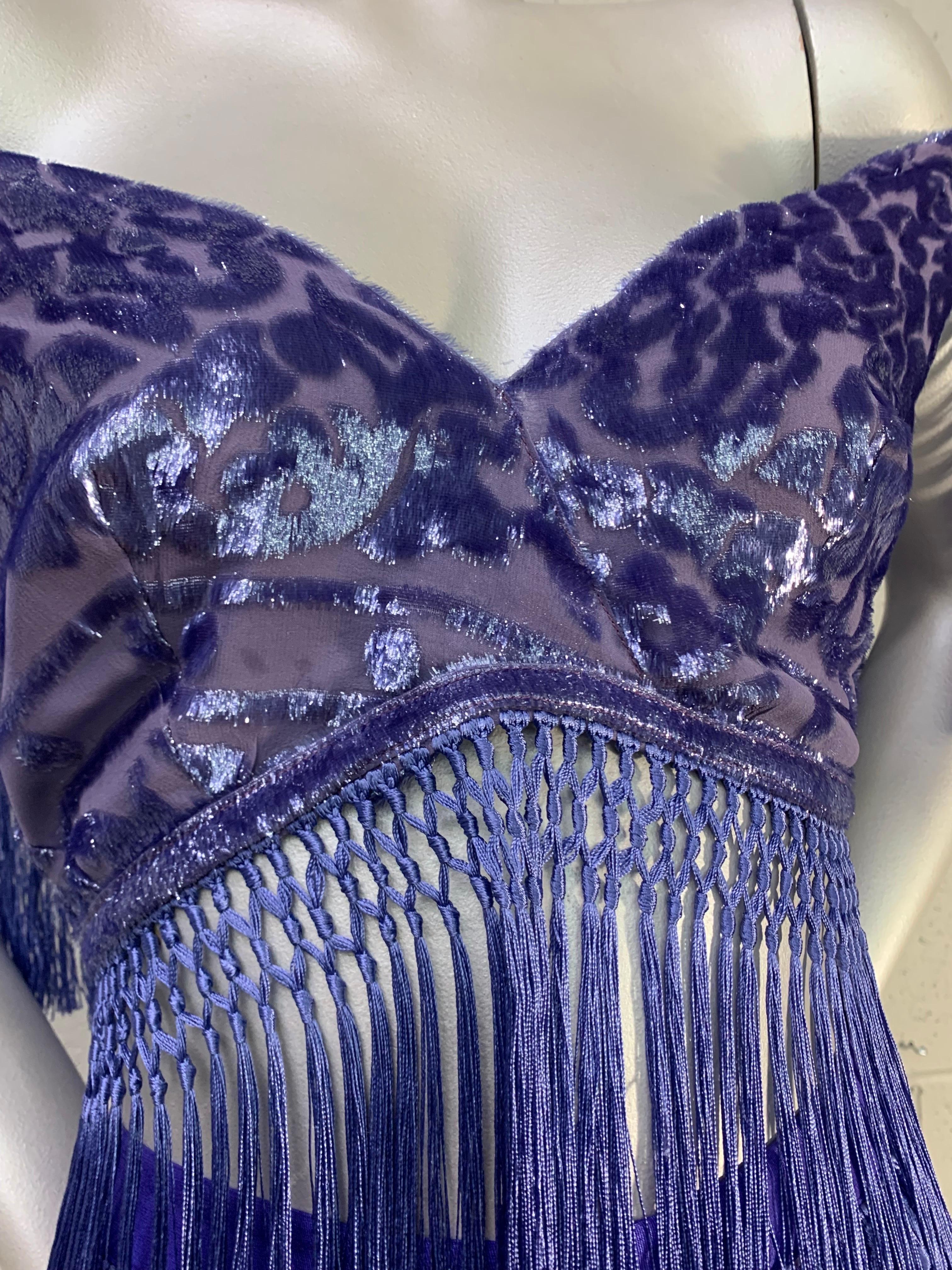 Torso Creations Ultra-Violet 2-Piece Velvet Devore Fringed Skirt & Top Ensemble  For Sale 3