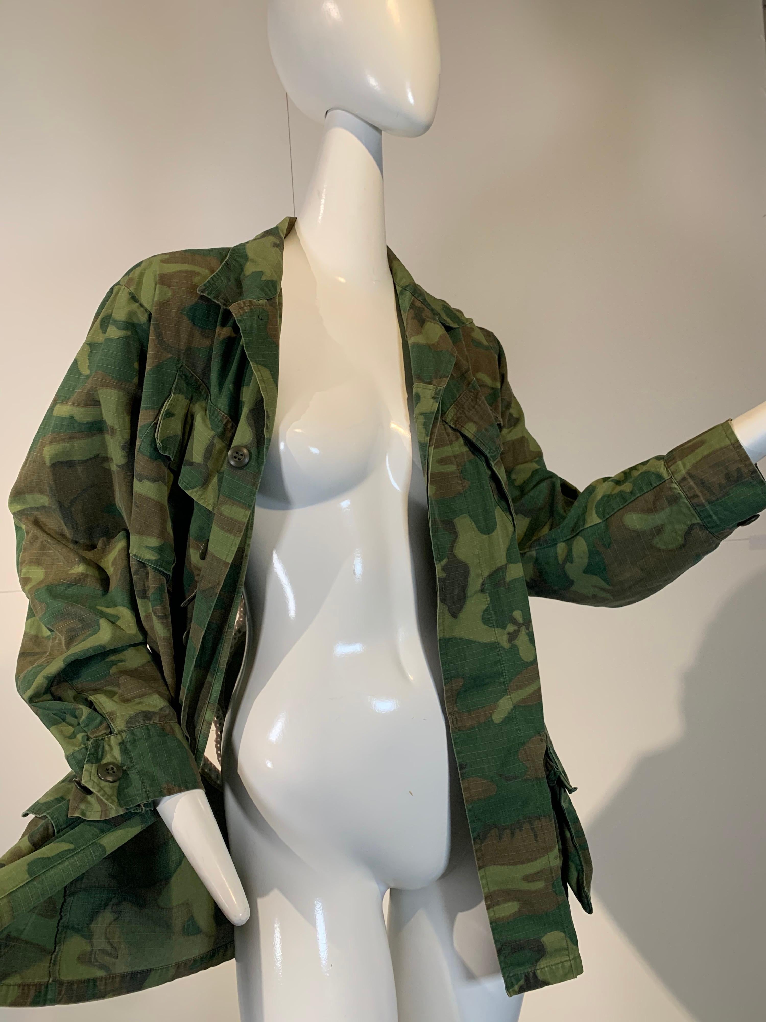 Torso Creations Vintage Military Camouflage Jacket w/Crochet Stenciled Butterfly For Sale 5