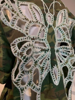 Torso Creations Vintage Military Camouflage Jacket w/Crochet Stenciled Butterfly