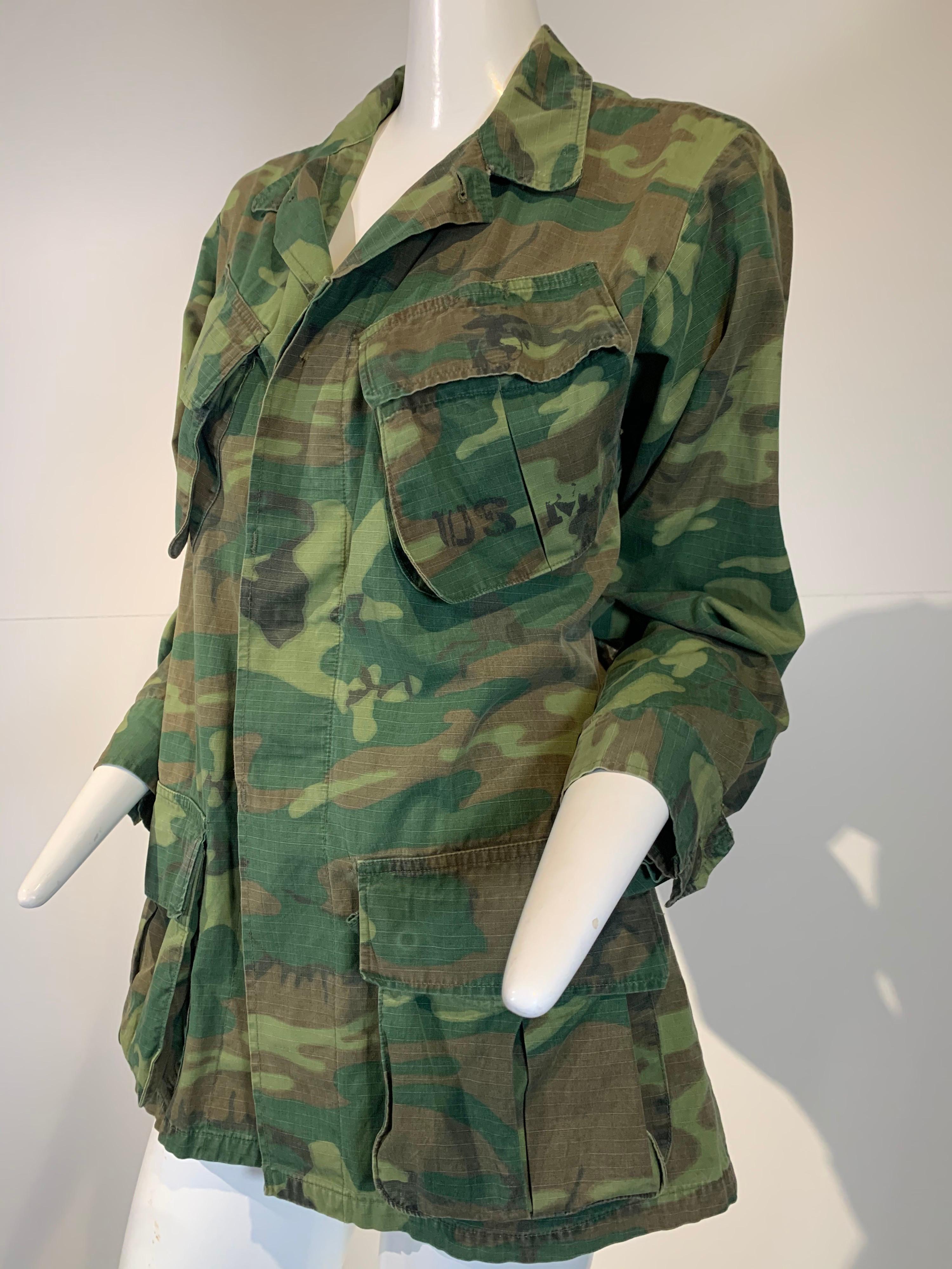 Torso Creations Vintage Military Camouflage Jacket w/Crochet Stenciled Butterfly For Sale 1
