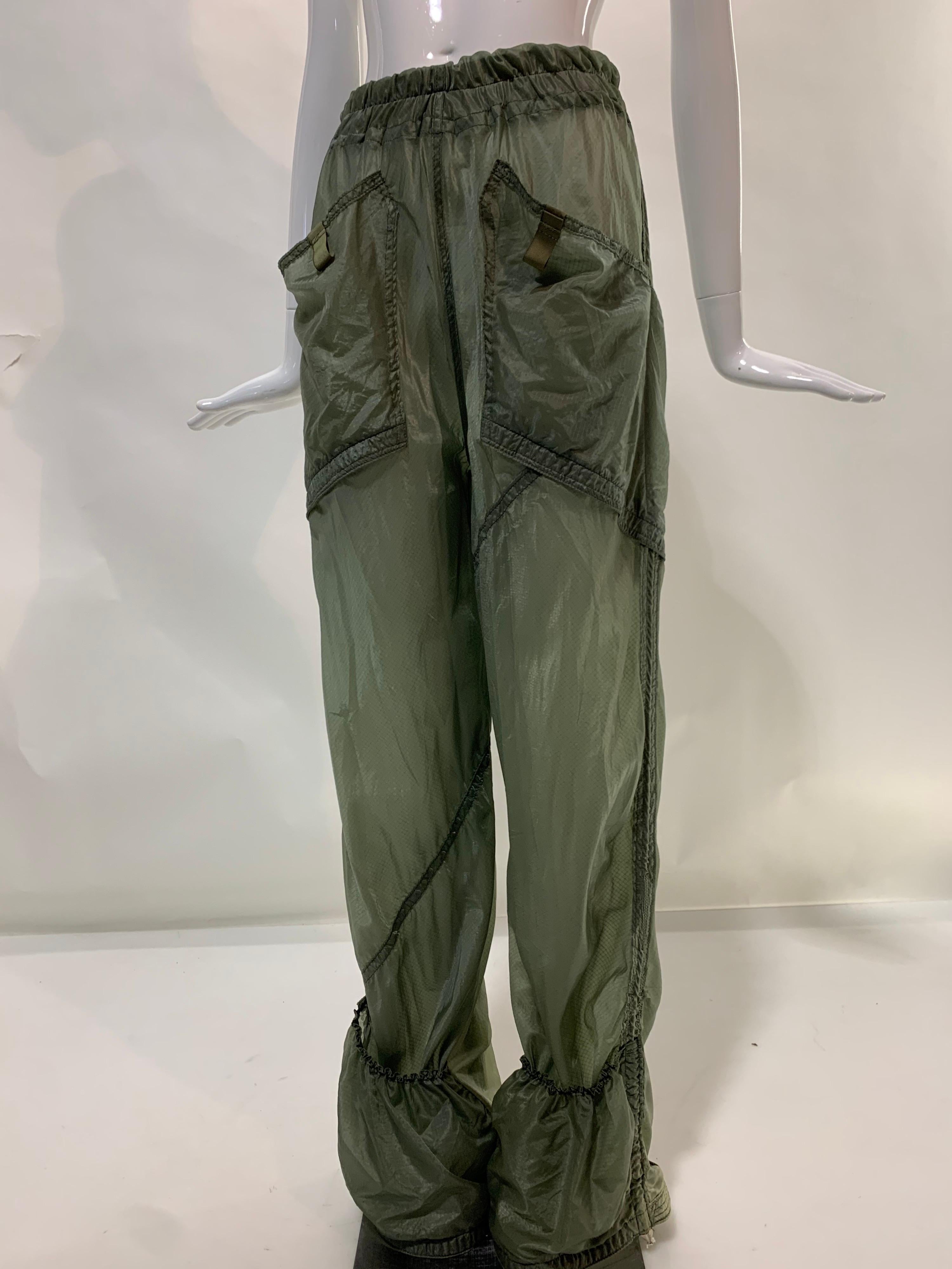 Torso Creations Vintage Silk Parachute Fabric Sheer Cargo Pants w/ Pocket Detail 1