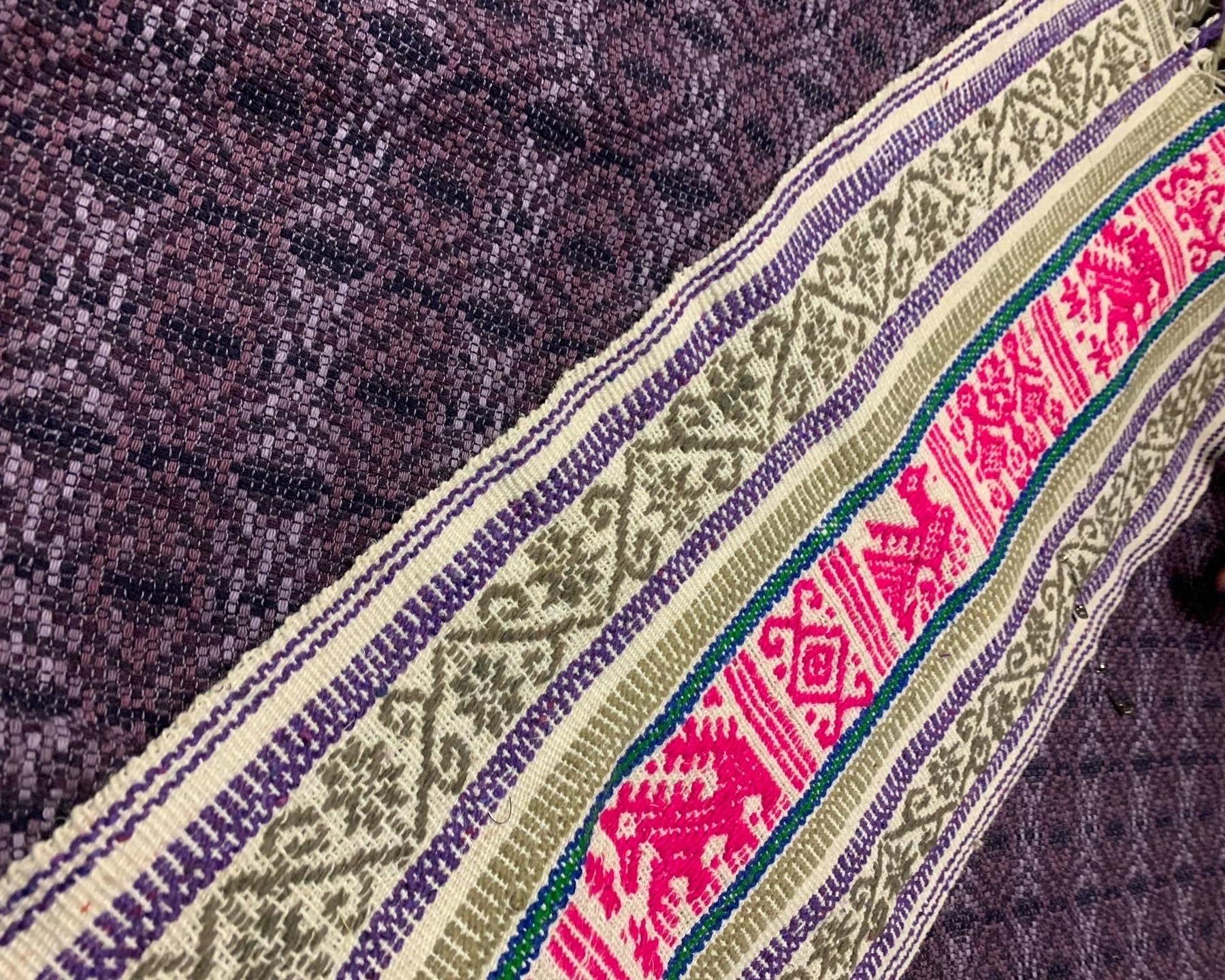 Torso Creations Wool & Silk Woven Poncho in Purple Pink & Gray w Fringed Hem 3