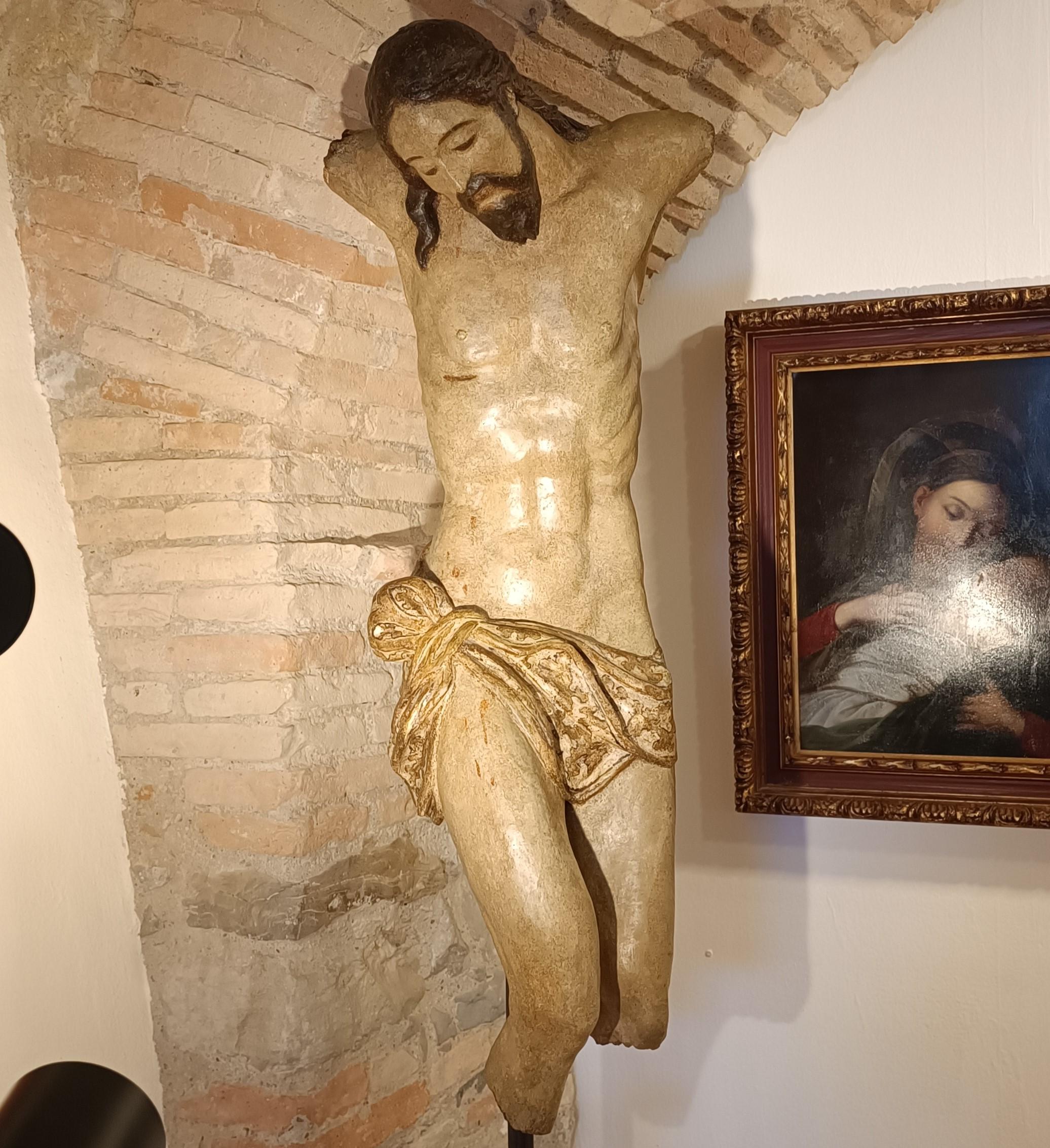 Italian Torso Cristo ligneo policromo fine 500 Umbro-Toscano, alta classe For Sale