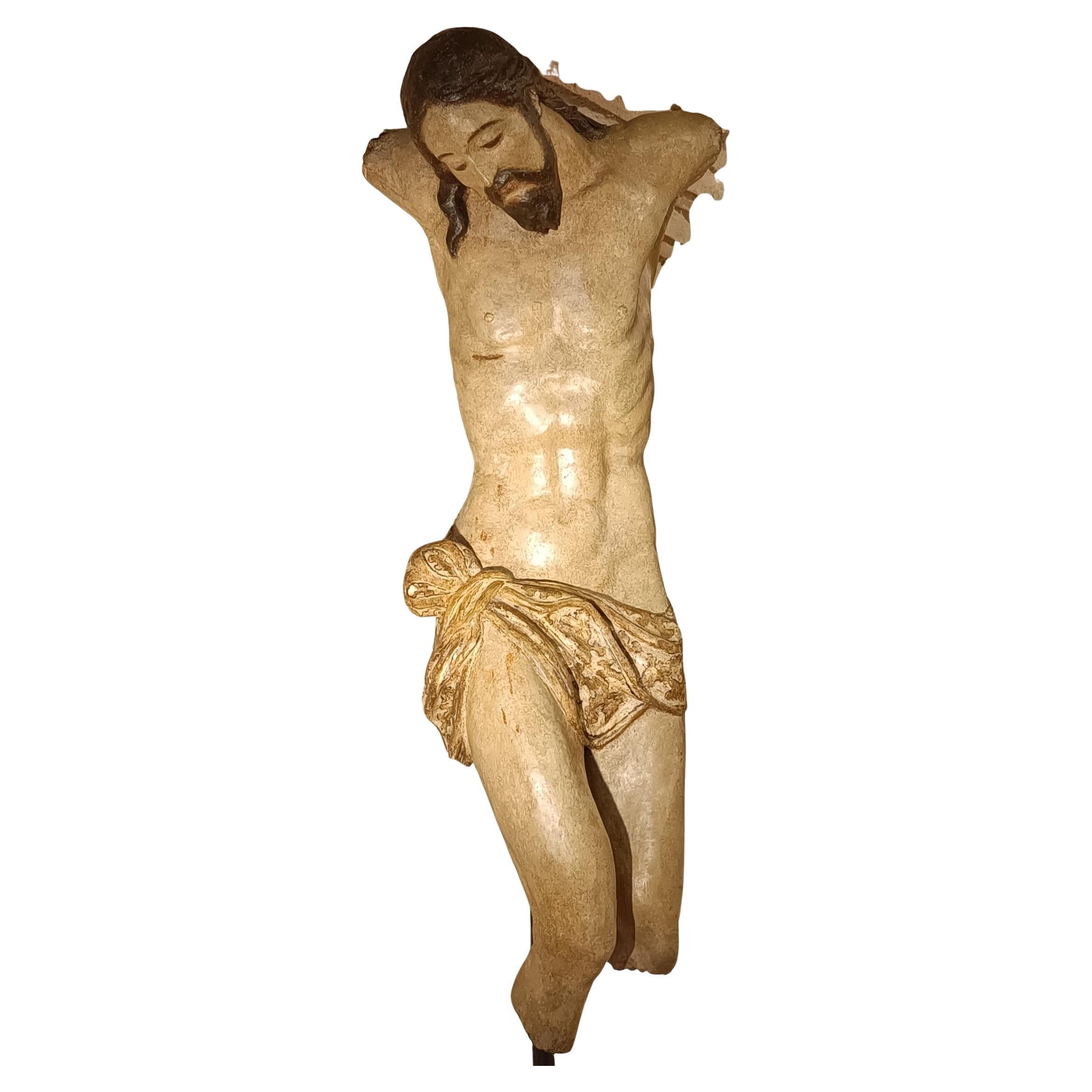 Torso Cristo ligneo policromo fine 500 Umbro-Toscano, alta classe For Sale