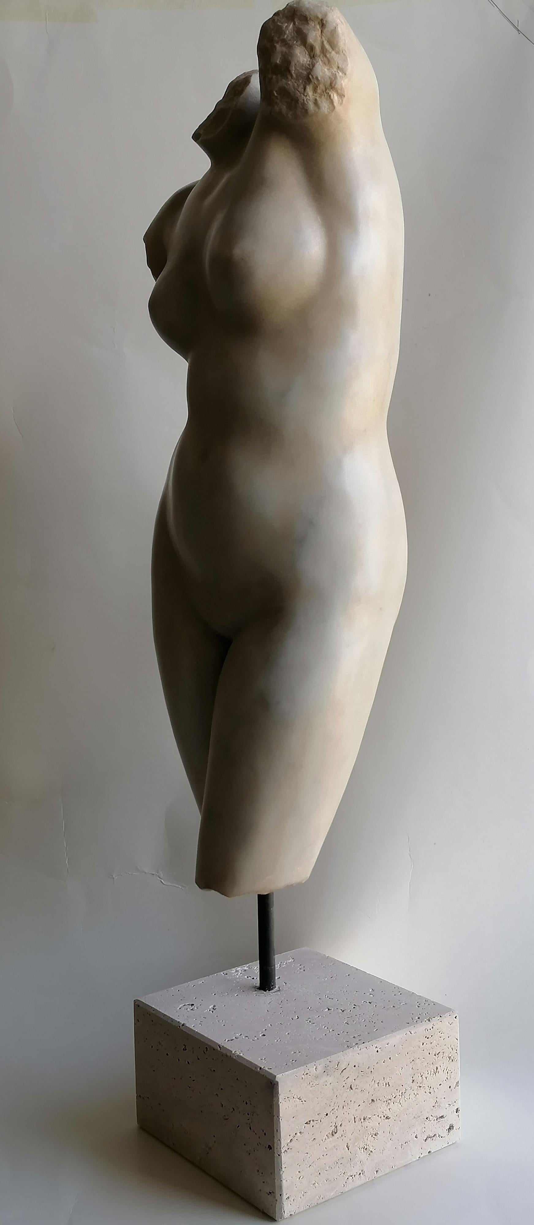 Italian Classic female torso in white Carrara marble -made in italy