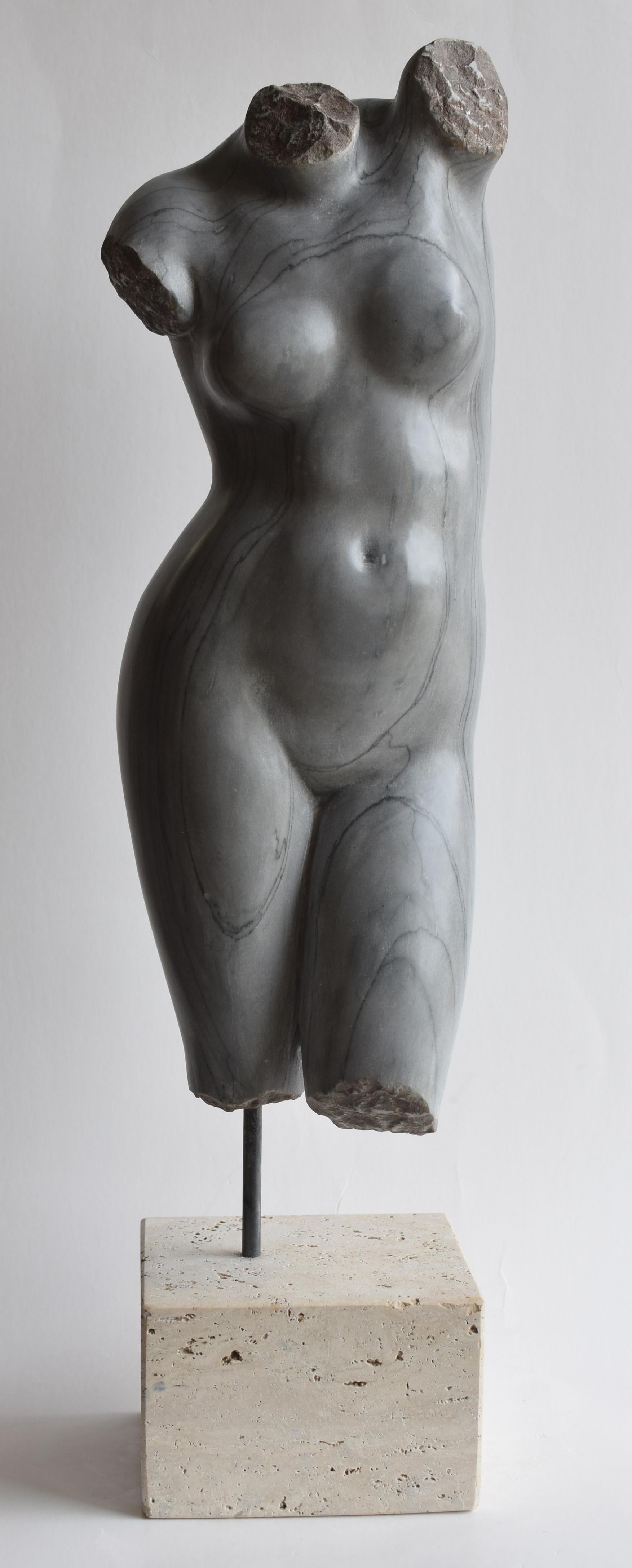 Marble Torso femminile classico scolpito su marmo Bardiglio imperiale -made in Italy For Sale
