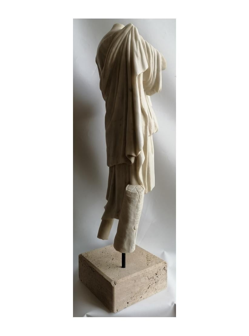 Hand-Crafted Female torso with white Carrara marble drapery For Sale