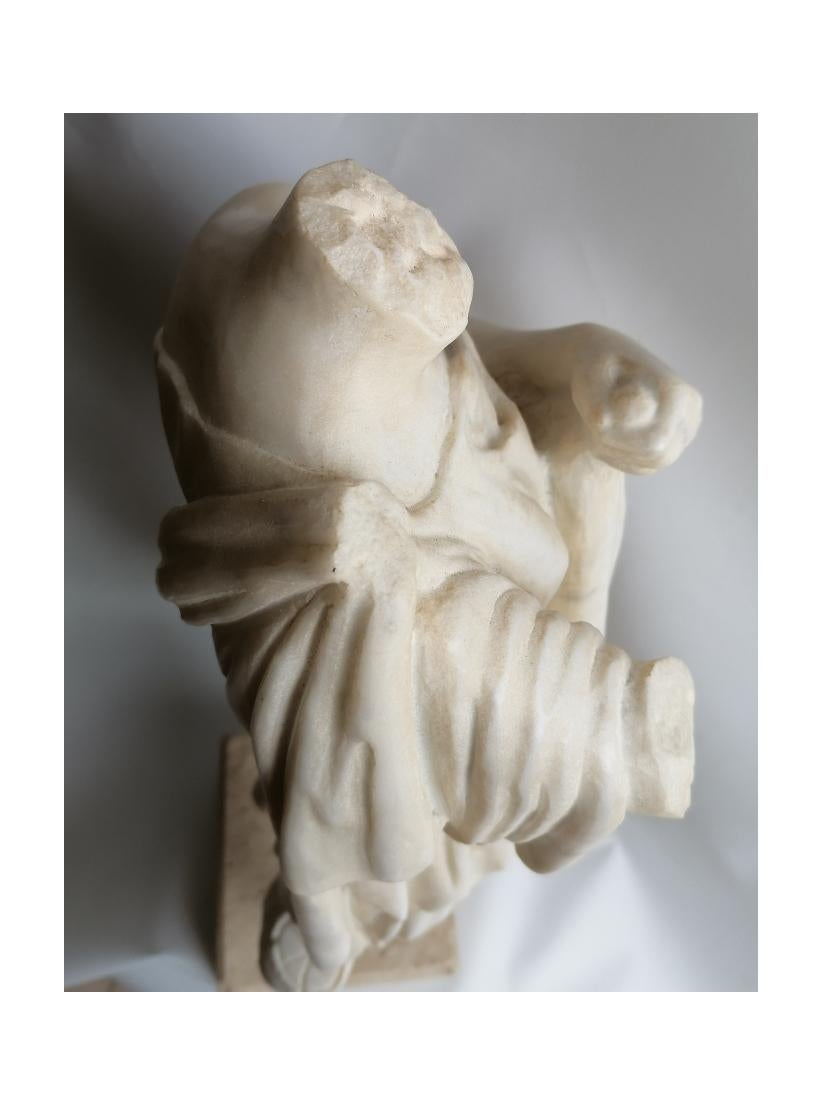 Marble Female torso with white Carrara marble drapery For Sale