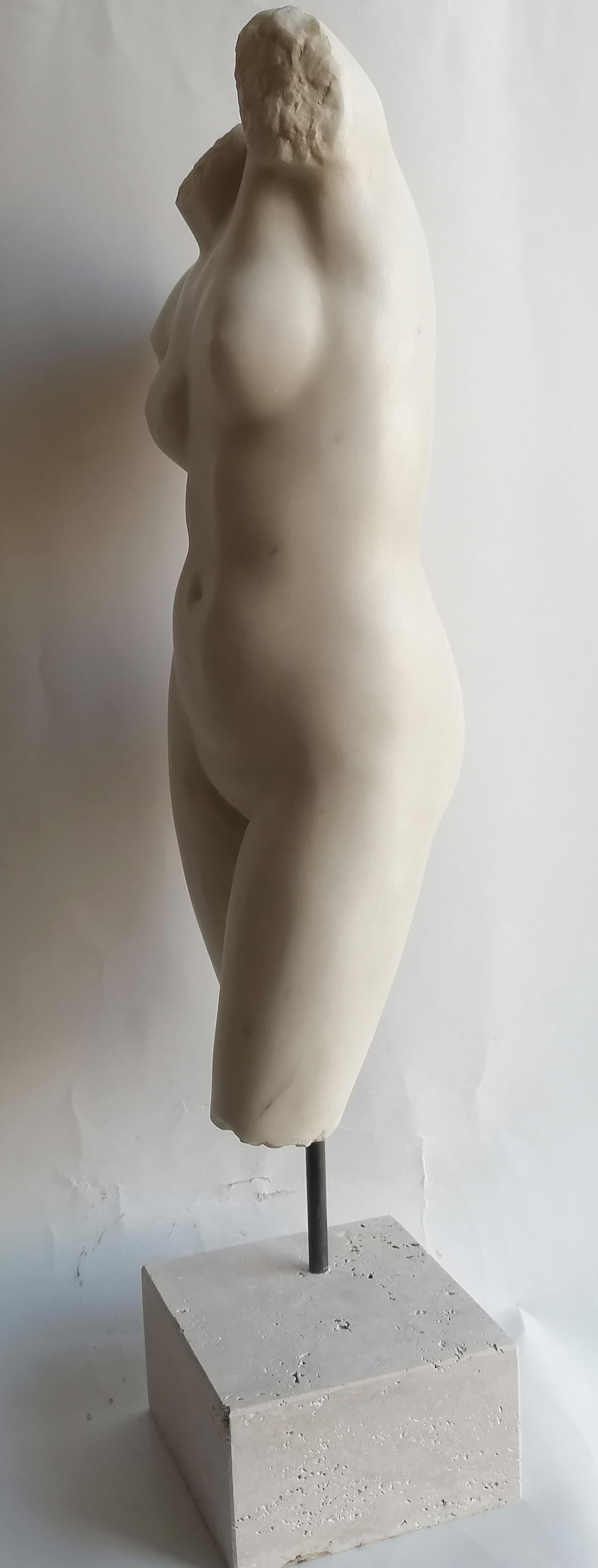 Fait main Torso femminile scolpito su marmo bianco Carrara, fabriqué en Italie en vente