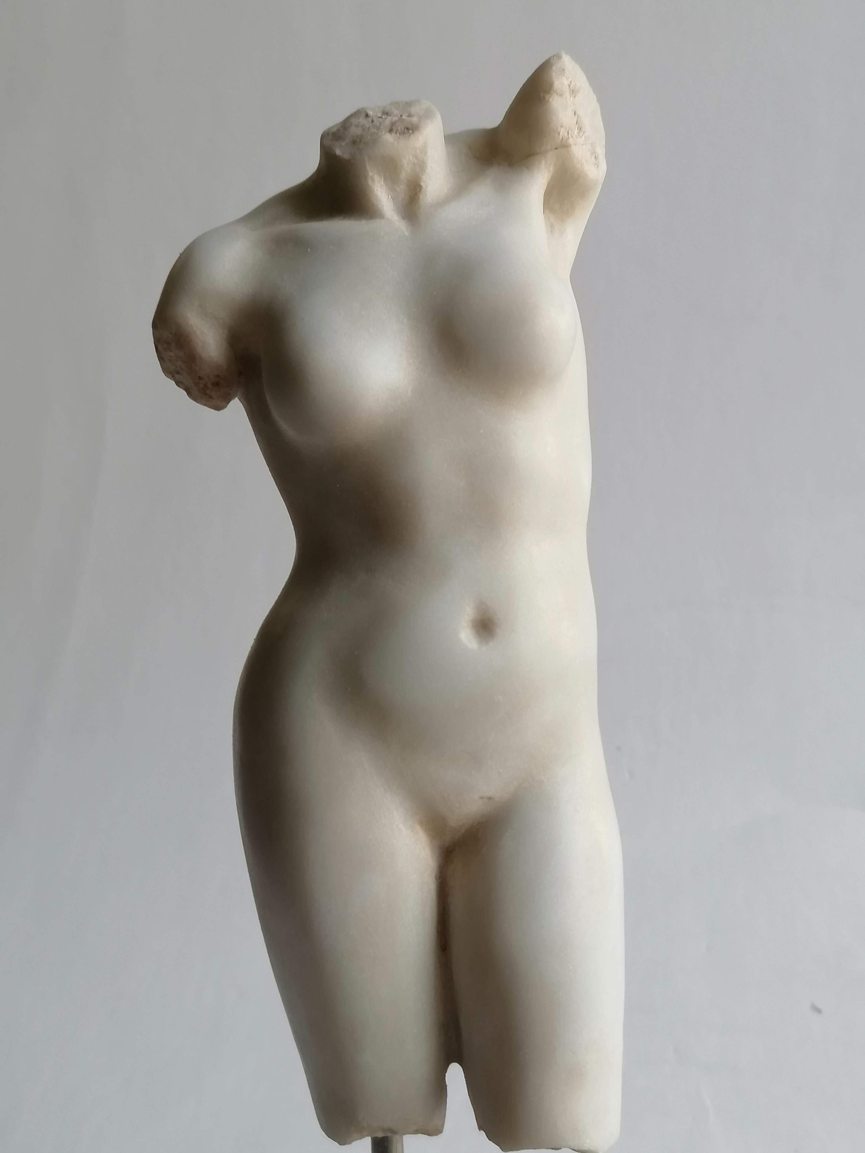 Contemporary Torso femminile scolpito su marmo bianco Carrara - miniatura -made in Italy For Sale
