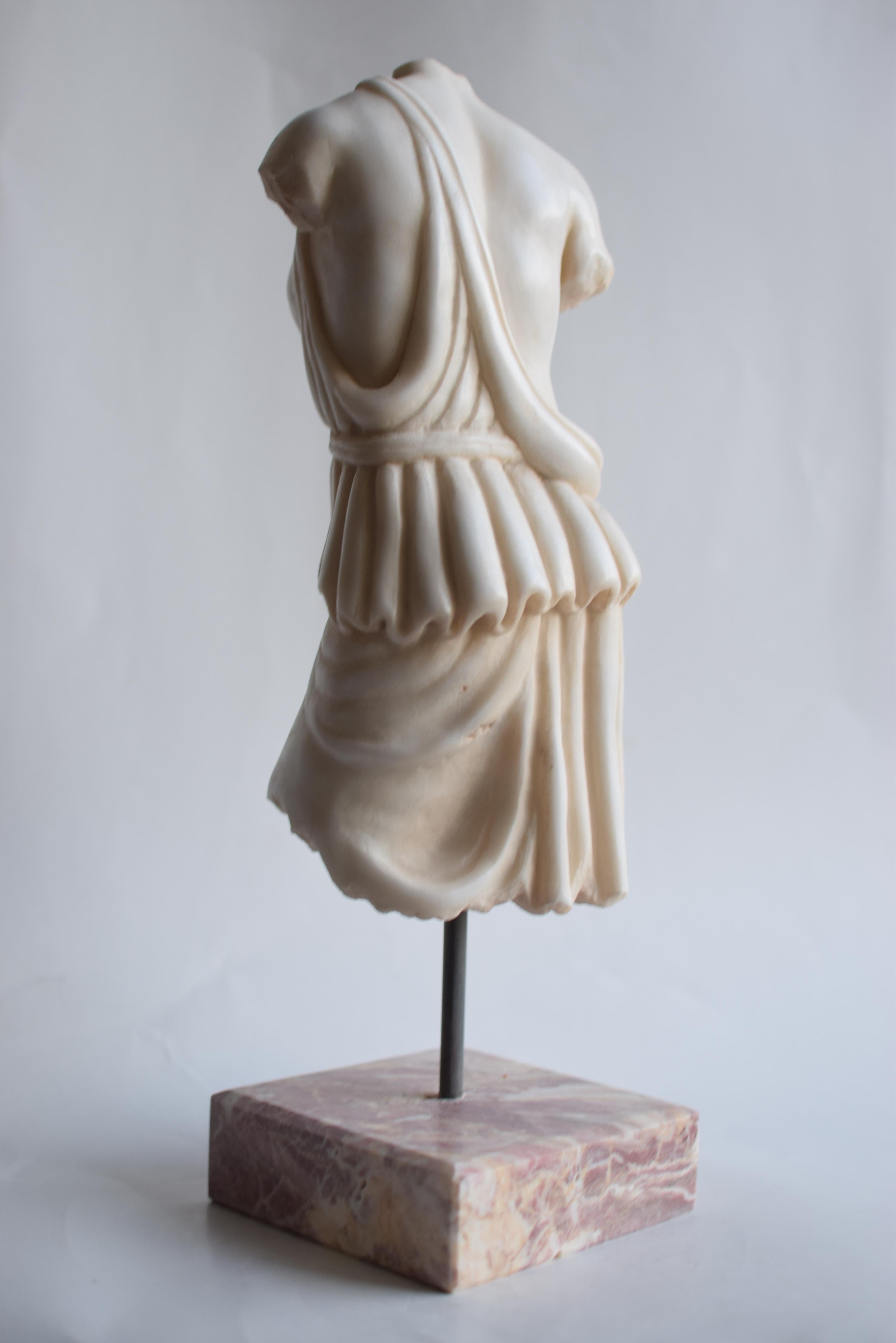 Late 20th Century Female toga torso carved from white Carrara marble For Sale