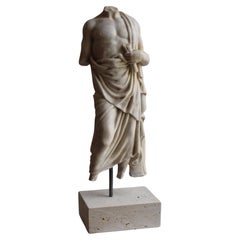 Vintage Torso maschile classico "Esculapio", scolpito su marmo bianco di Carrara