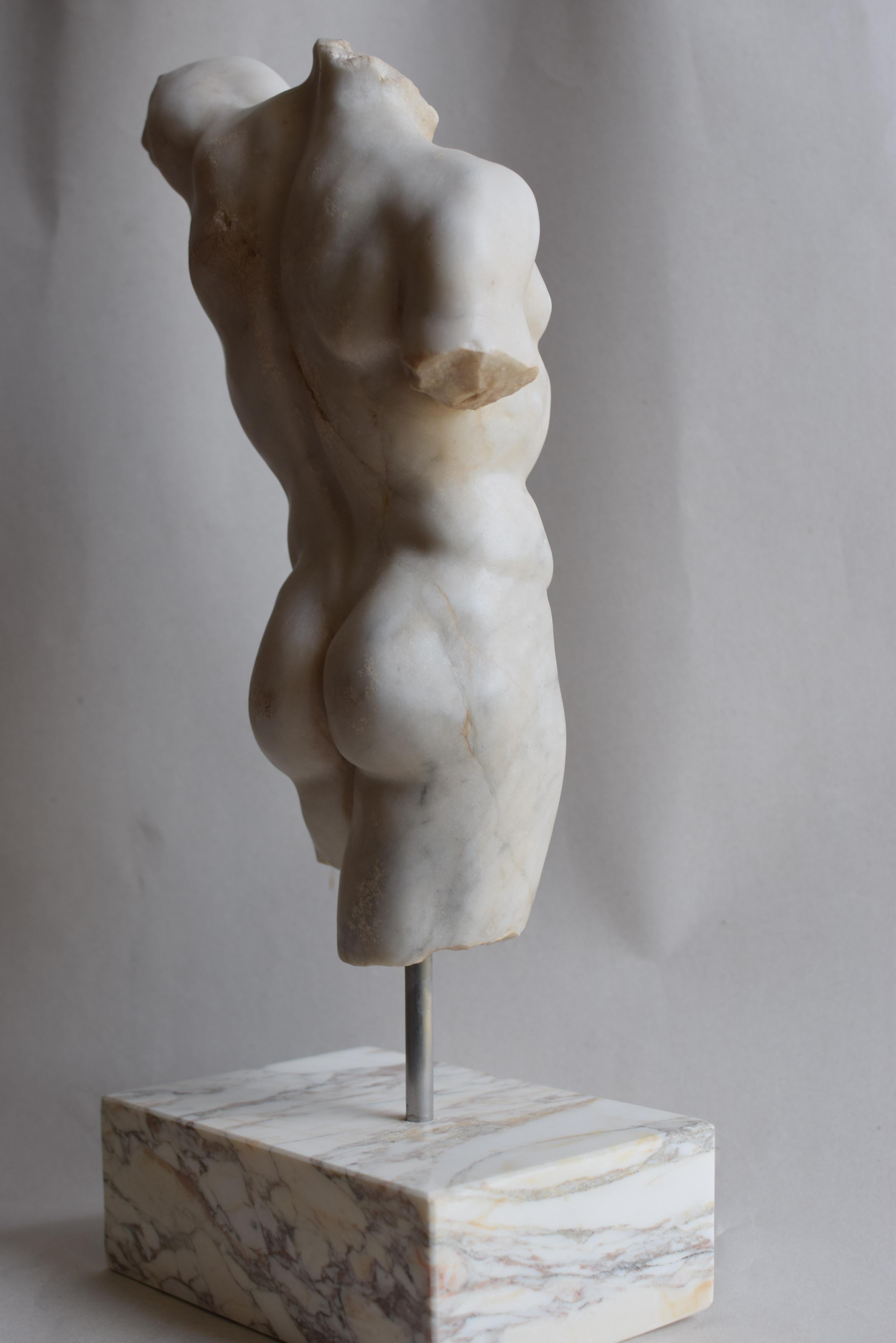 European Torso maschile classico in marmo bianco di Carrara en vente