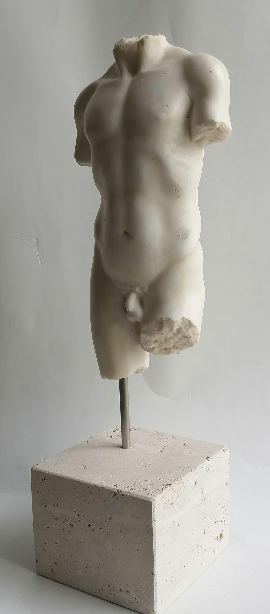 Torso maschile classico in marmo bianco di Carrara In Good Condition For Sale In Tarquinia, IT