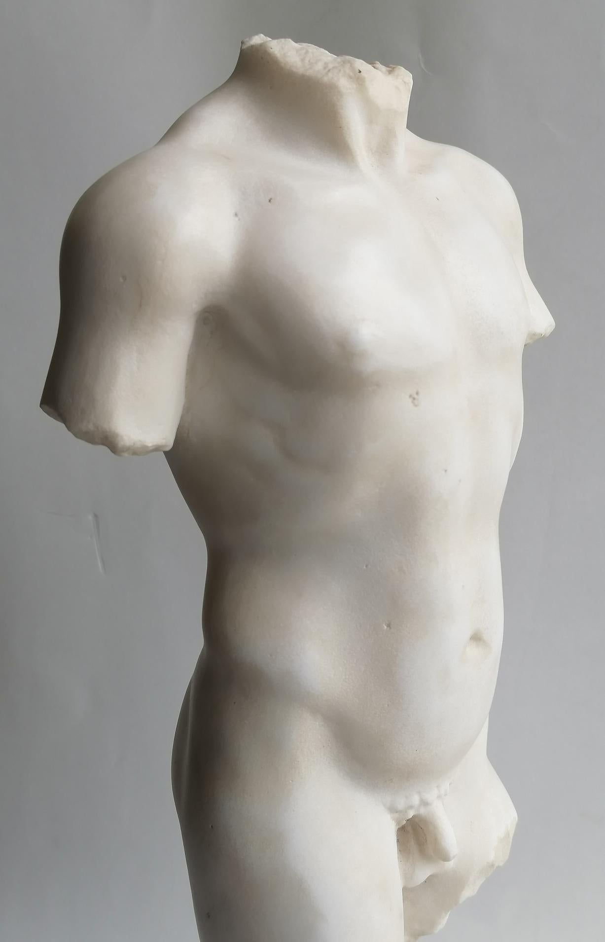 Marbre Torso maschile classico in marmo bianco di Carrara en vente