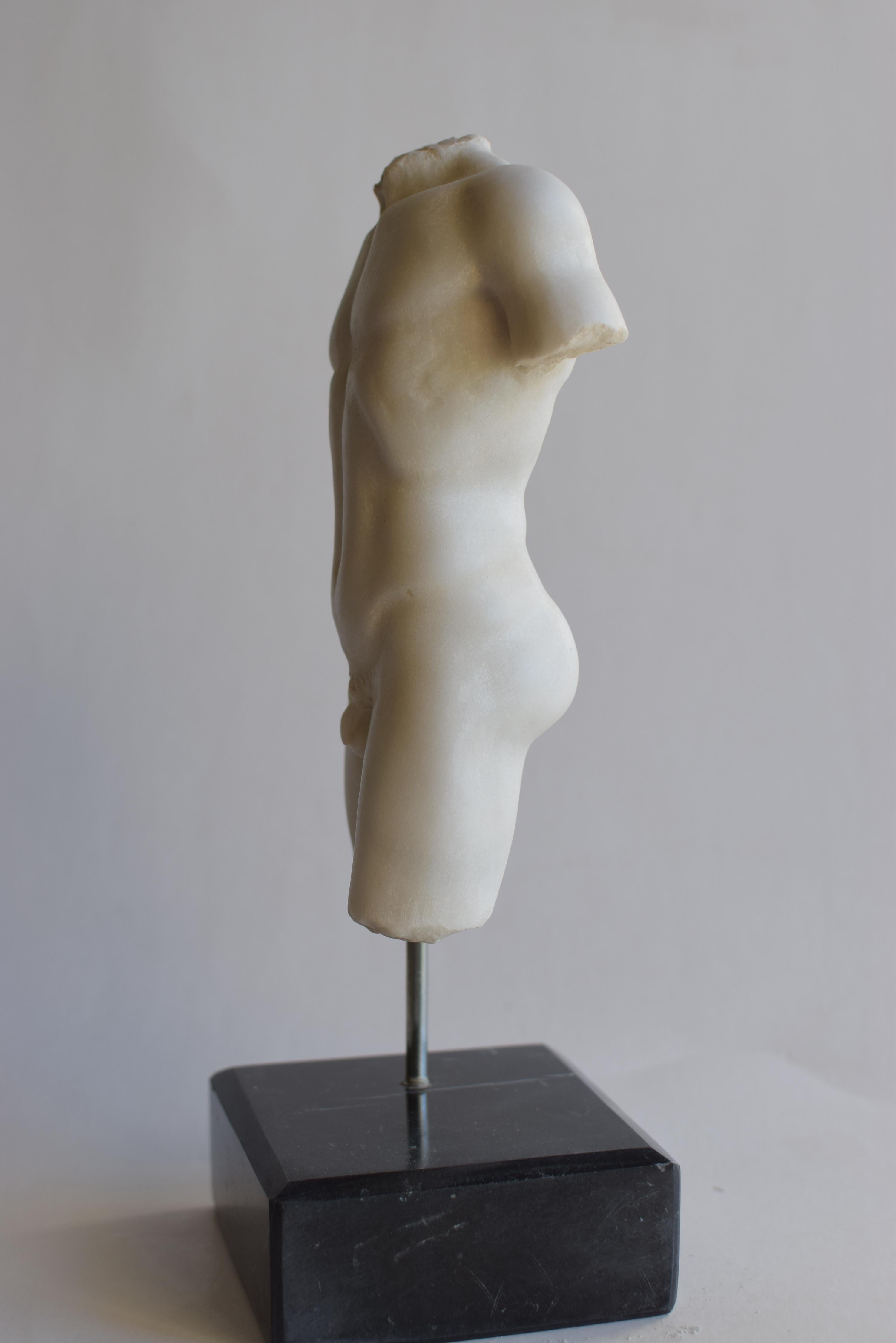 Italian Classical male torso in white Carrara marble - miniature  For Sale
