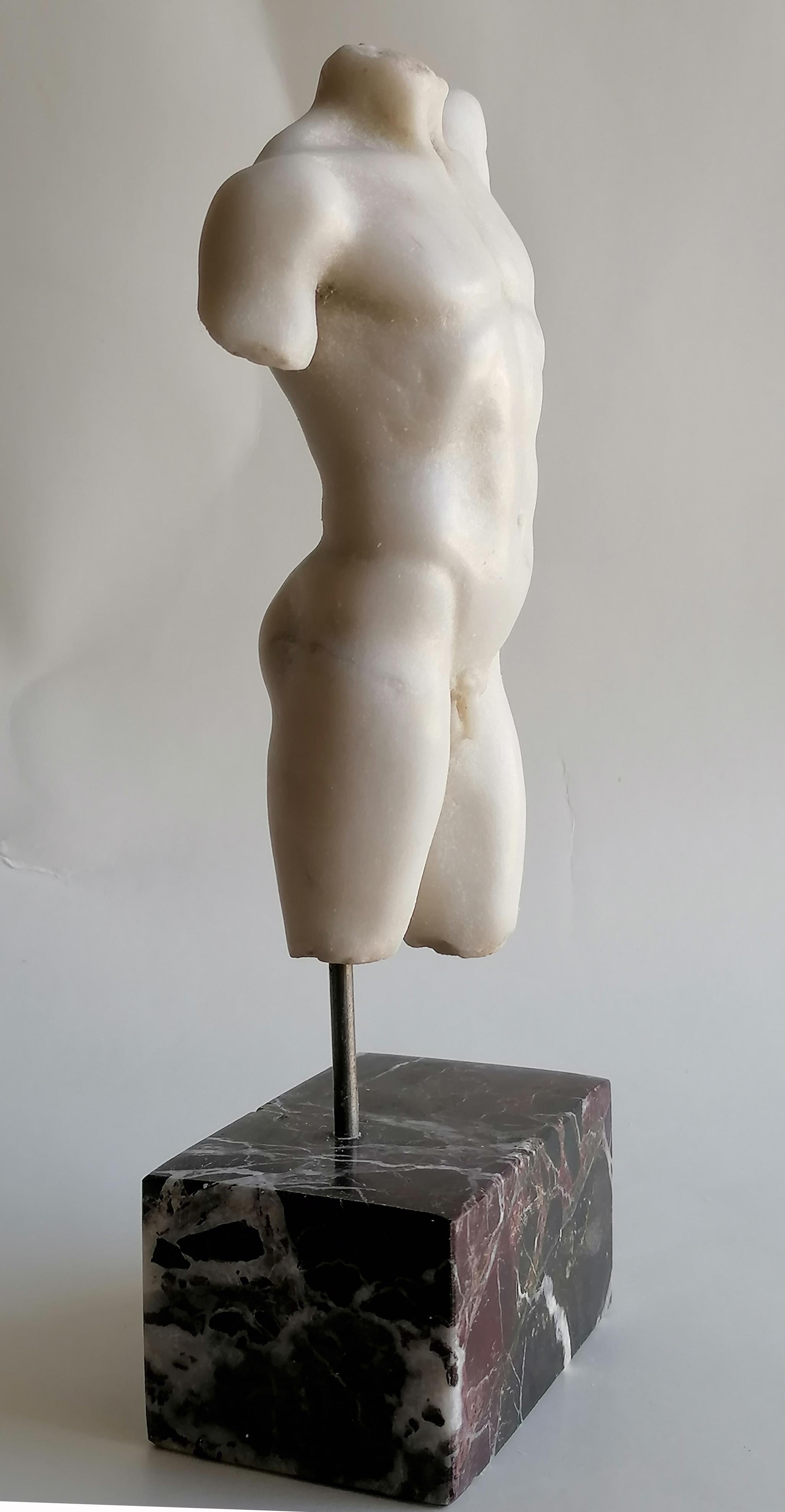 Italian Torso maschile classico in marmo bianco Carrara - miniatura in vendita
