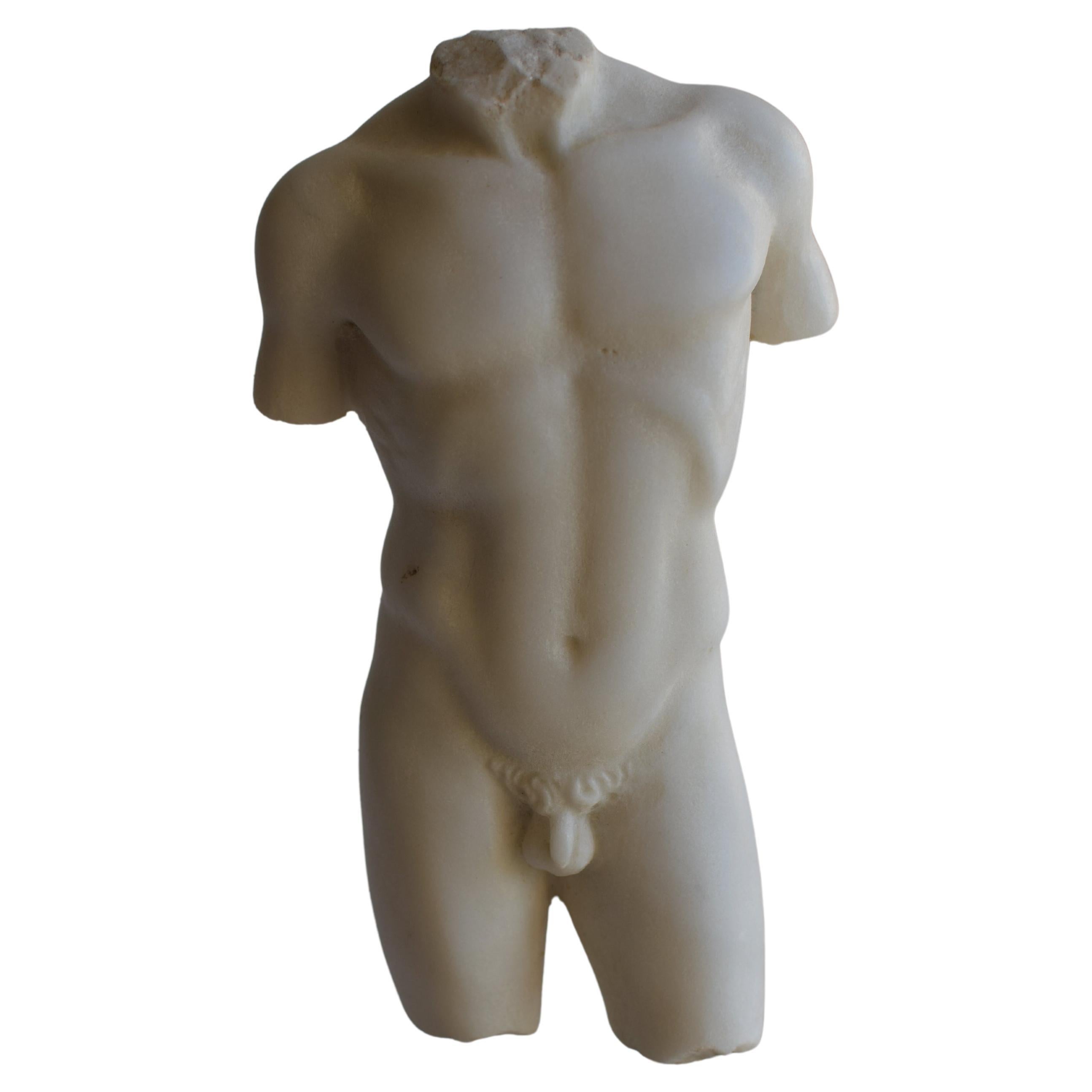 Classical male torso in white Carrara marble - miniature  For Sale